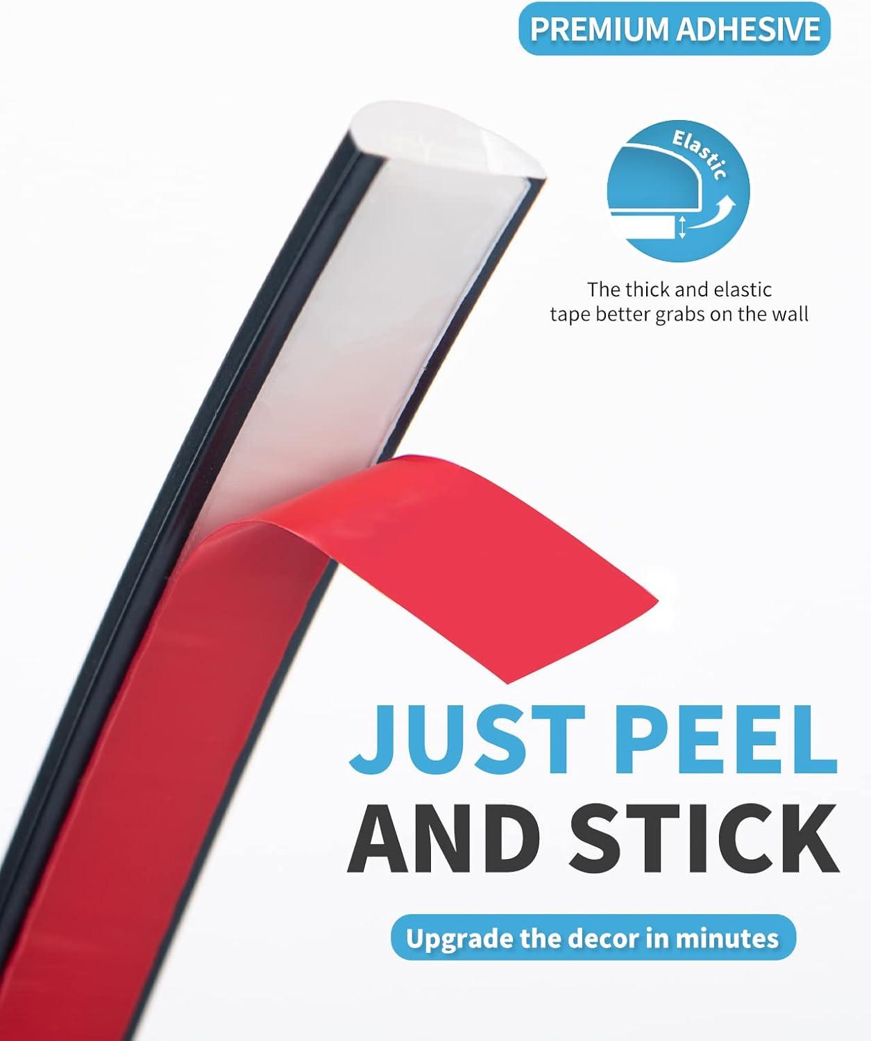imageArt3d 10 Ft Peel and Stick Flexible Vinyl Molding Trim for Wall Tile Edges Kitchen backsplash Mirrior Frame in WhiteBlack