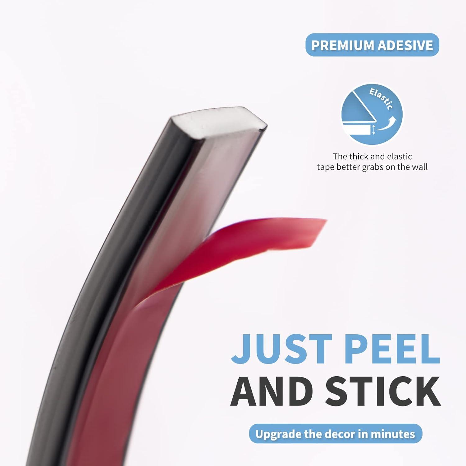 imageArt3d 10 Ft Peel and Stick Flexible Vinyl Molding Trim for Wall Tile Edges Kitchen backsplash Mirrior Frame in WhiteBlack