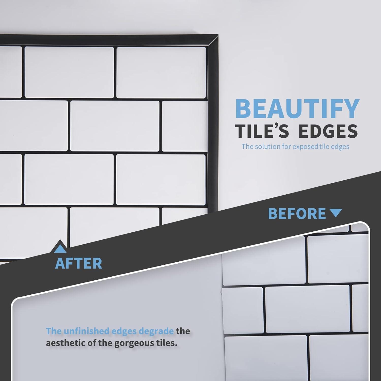 imageArt3d 10 Ft Peel and Stick Flexible Vinyl Molding Trim for Wall Tile Edges Kitchen backsplash Mirrior Frame in WhiteBlack