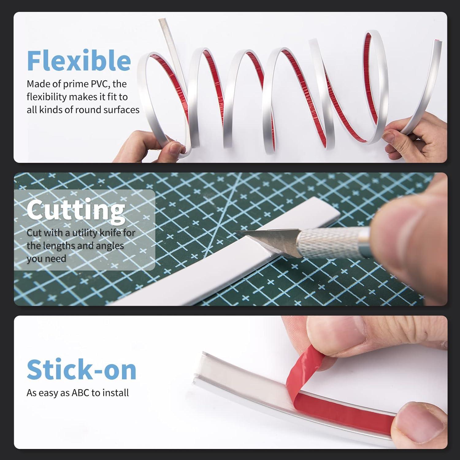 imageArt3d 10 Ft Peel and Stick Flexible Vinyl Molding Trim for Wall Tile Edges Kitchen backsplash Mirrior Frame in WhiteSilver