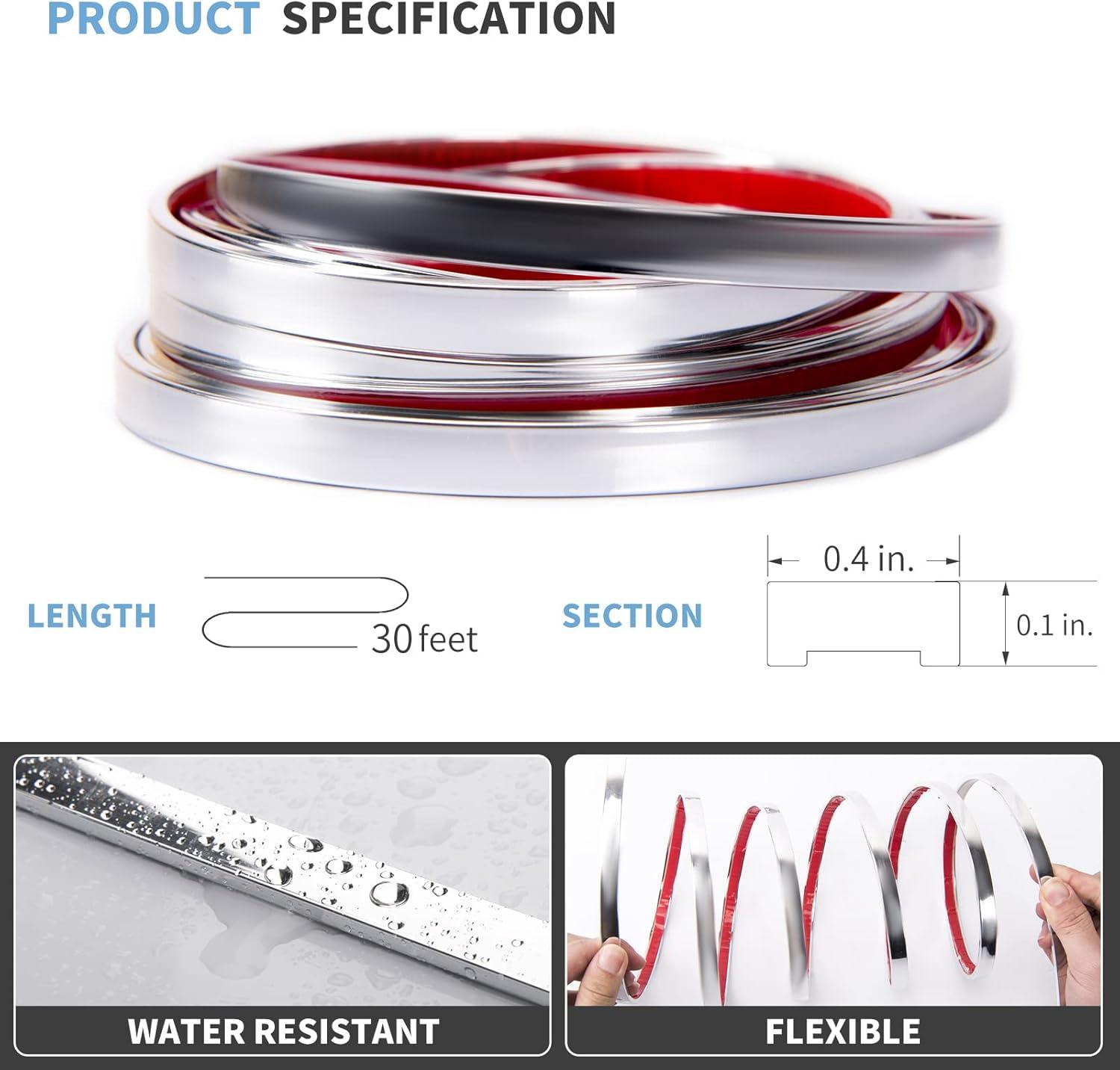 imageArt3d 10 Ft Peel and Stick Flexible Vinyl Molding Trim for Wall Tile Edges Kitchen backsplash Mirrior Frame in WhiteStainless Steel