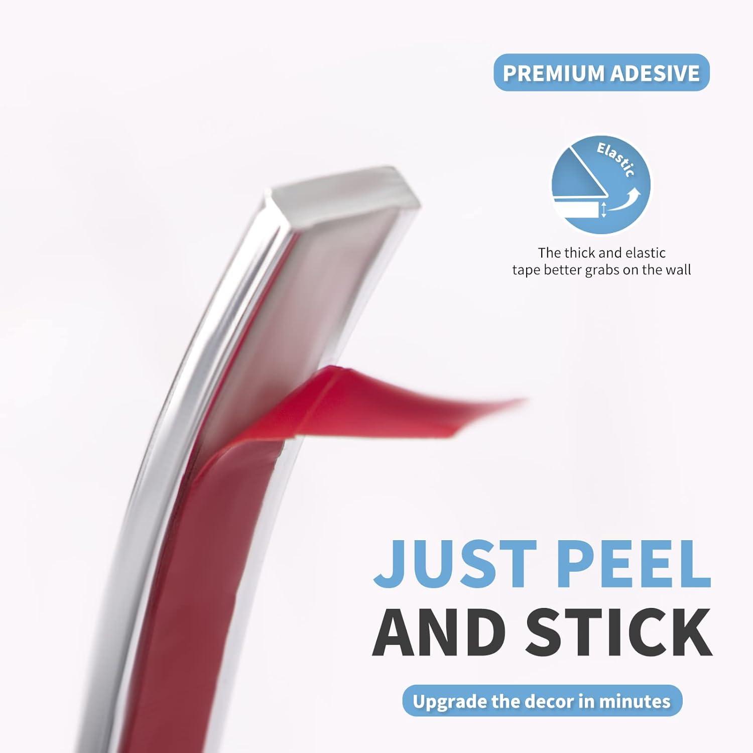 imageArt3d 10 Ft Peel and Stick Flexible Vinyl Molding Trim for Wall Tile Edges Kitchen backsplash Mirrior Frame in WhiteStainless Steel