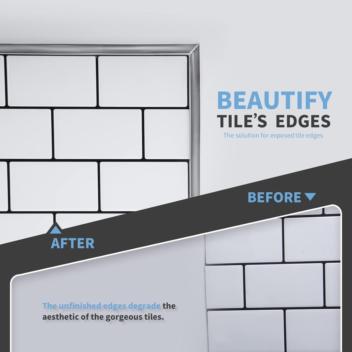 imageArt3d 10 Ft Peel and Stick Flexible Vinyl Molding Trim for Wall Tile Edges Kitchen backsplash Mirrior Frame in WhiteStainless Steel