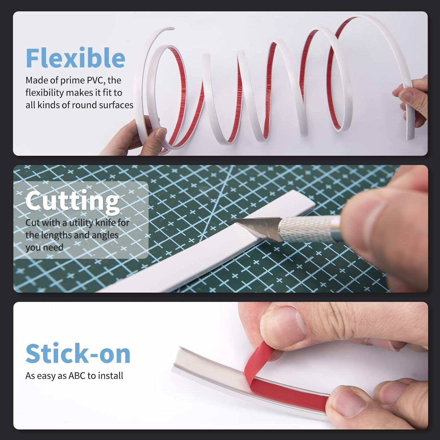 imageArt3d 10 Ft Peel and Stick Flexible Vinyl Molding Trim for Wall Tile Edges Kitchen backsplash Mirrior Frame in WhiteWhite