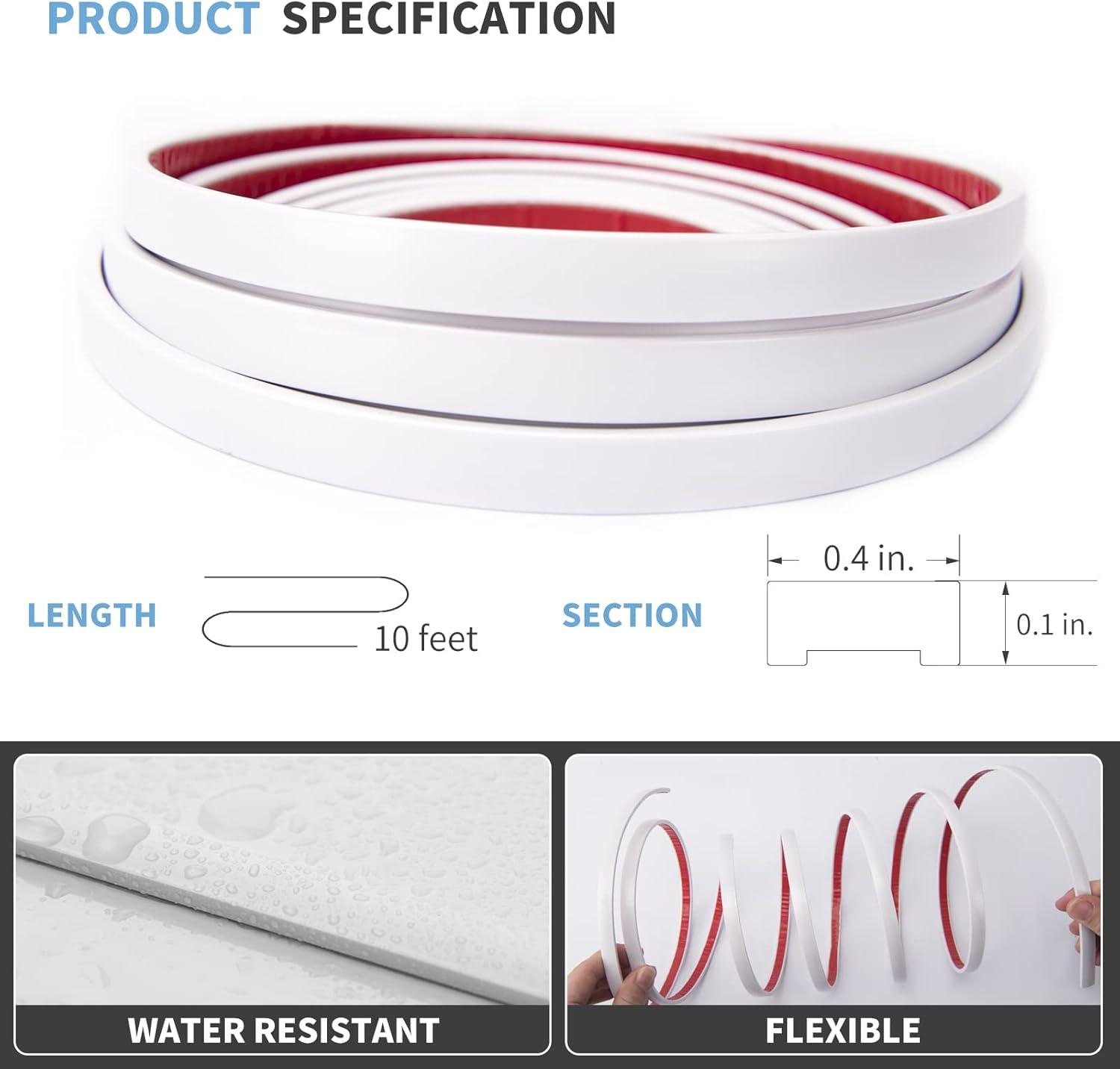 imageArt3d 10 Ft Peel and Stick Flexible Vinyl Molding Trim for Wall Tile Edges Kitchen backsplash Mirrior Frame in WhiteWhite
