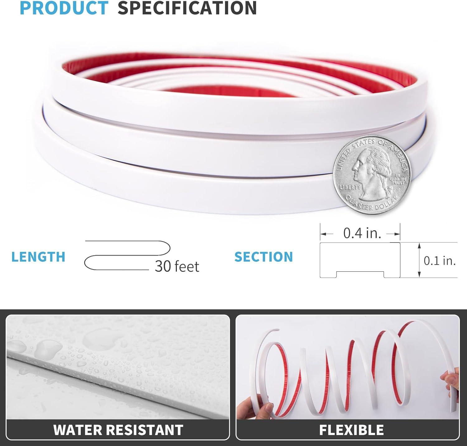 imageArt3d 10 Ft Peel and Stick Flexible Vinyl Molding Trim for Wall Tile Edges Kitchen backsplash Mirrior Frame in WhiteWhite