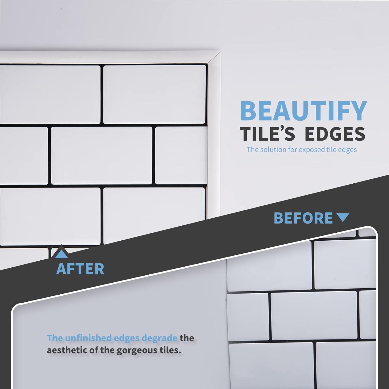 imageArt3d 10 Ft Peel and Stick Flexible Vinyl Molding Trim for Wall Tile Edges Kitchen backsplash Mirrior Frame in WhiteWhite
