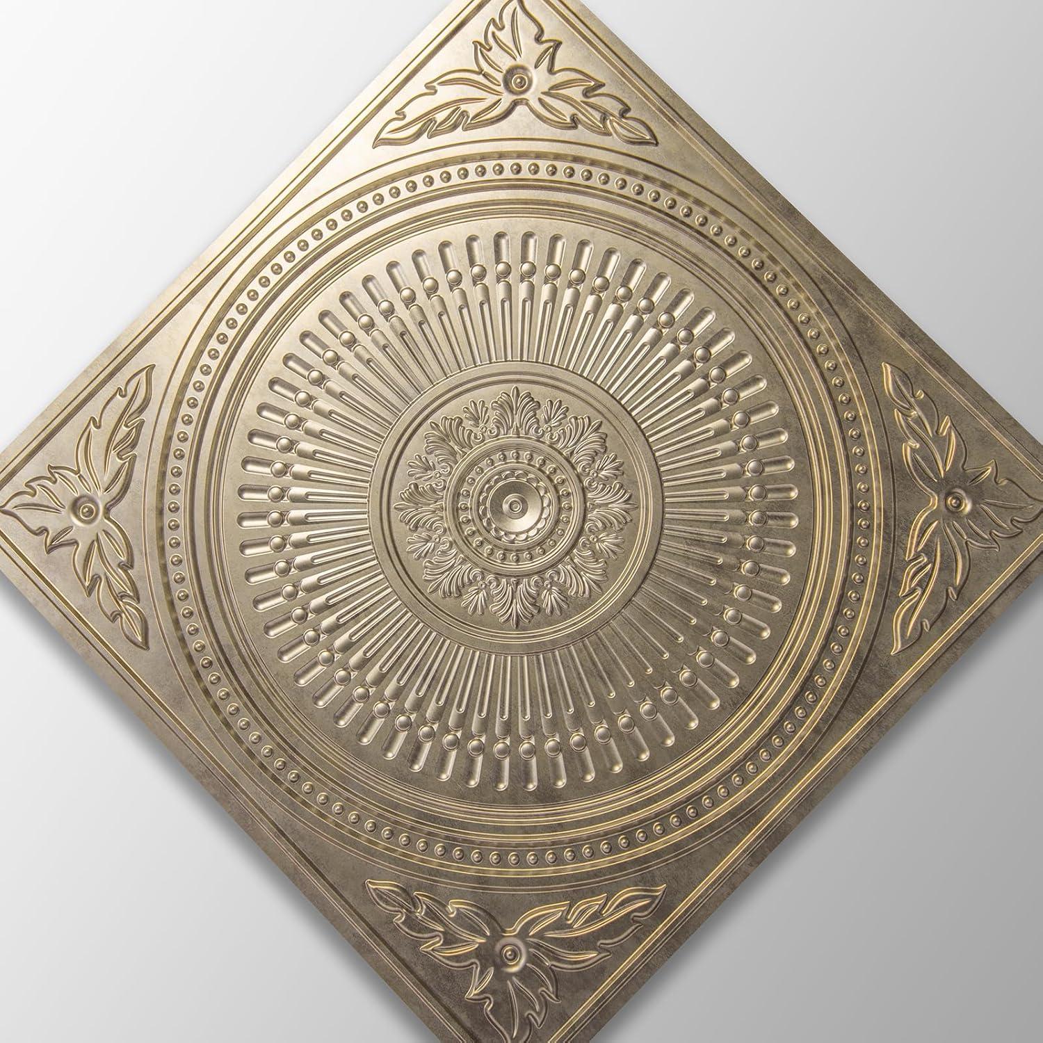 imageArt3d 12Pack Drop Ceiling Tiles 2x2 FT Decorative Easy Install PVC Ceiling Panels for Interior Kitchen Bathroom Basement 24x24 Inch WhiteAntique Gold