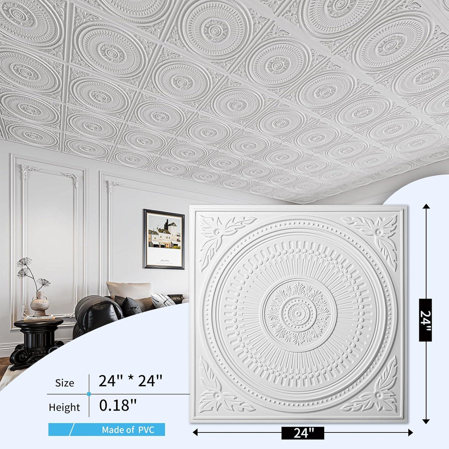 imageArt3d 12Pack Drop Ceiling Tiles 2x2 FT Decorative Easy Install PVC Ceiling Panels for Interior Kitchen Bathroom Basement 24x24 Inch WhiteWhite