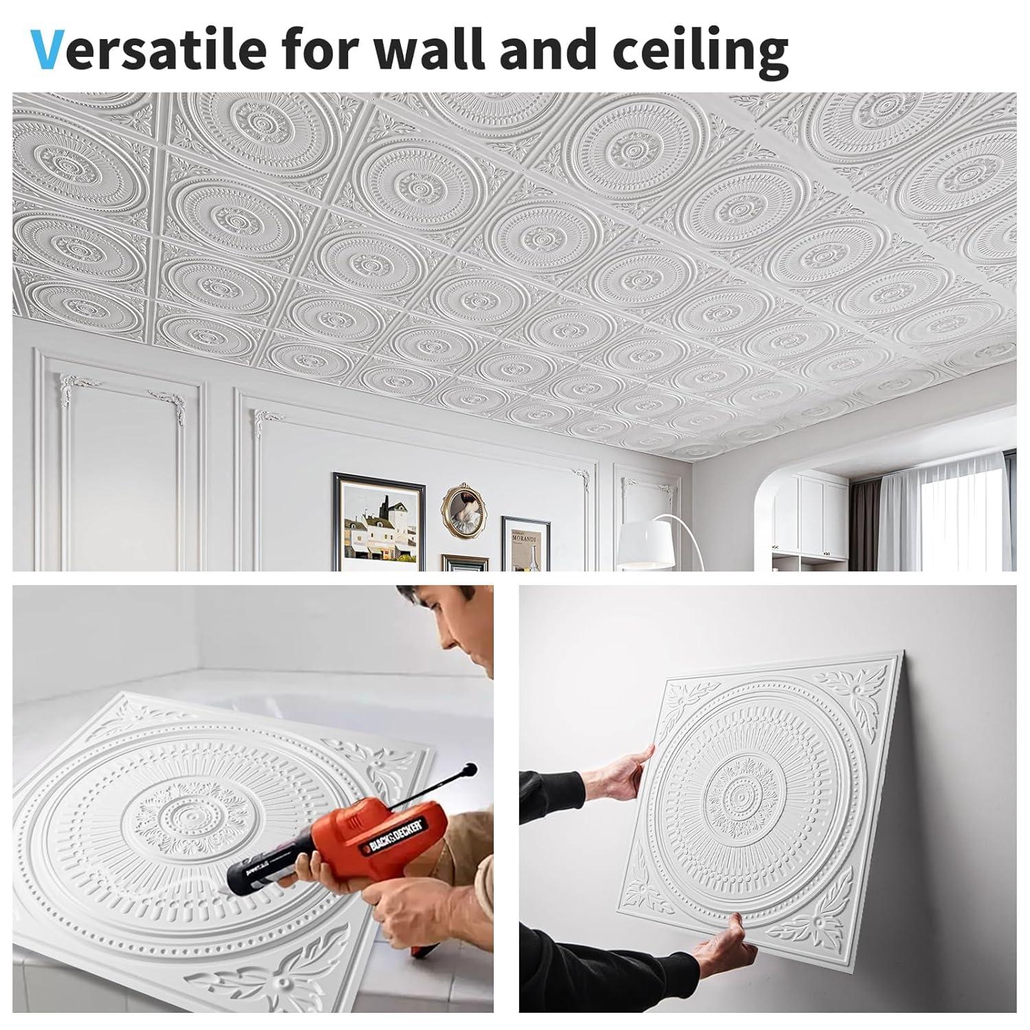 imageArt3d 12Pack Drop Ceiling Tiles 2x2 FT Decorative Easy Install PVC Ceiling Panels for Interior Kitchen Bathroom Basement 24x24 Inch WhiteWhite