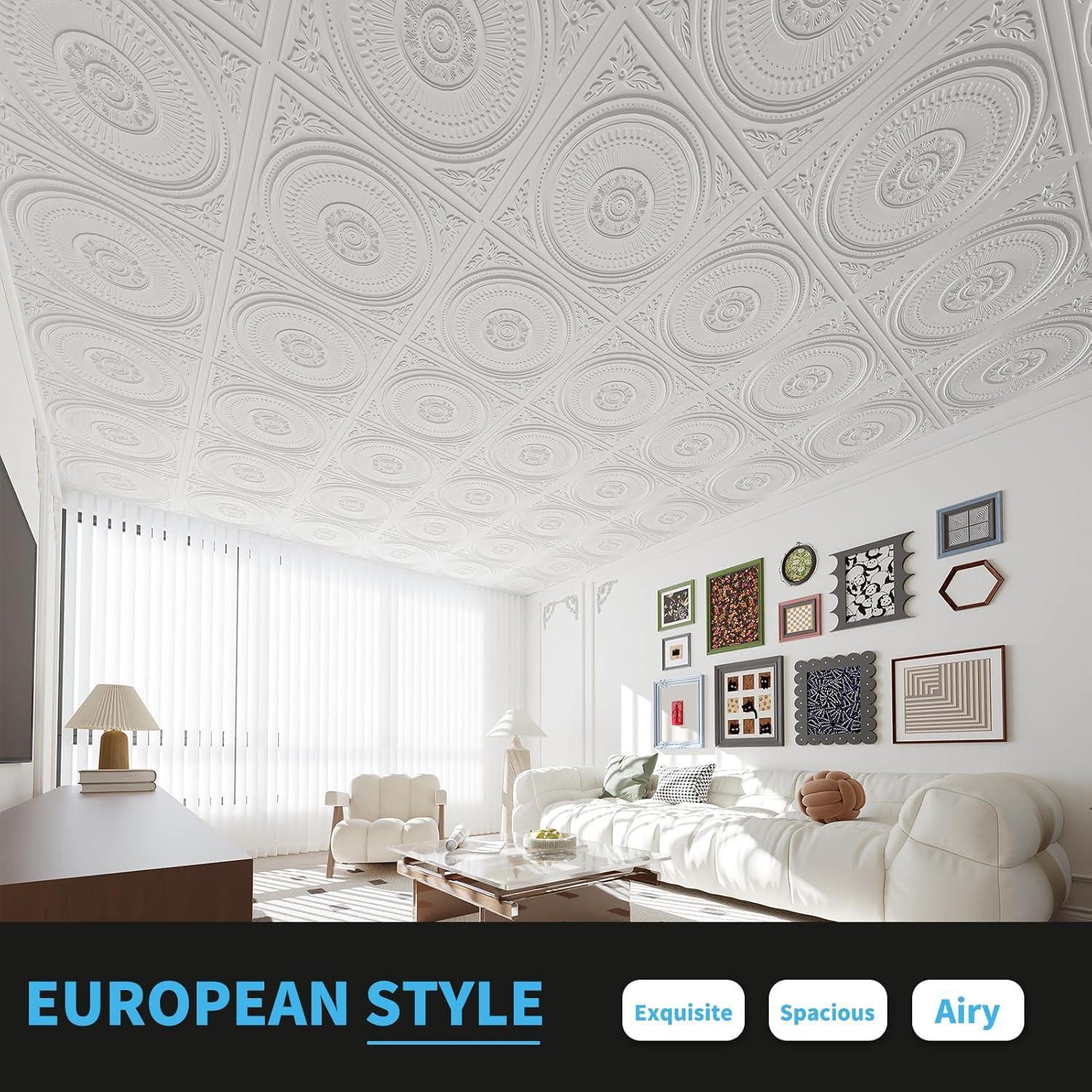 imageArt3d 12Pack Drop Ceiling Tiles 2x2 FT Decorative Easy Install PVC Ceiling Panels for Interior Kitchen Bathroom Basement 24x24 Inch WhiteWhite