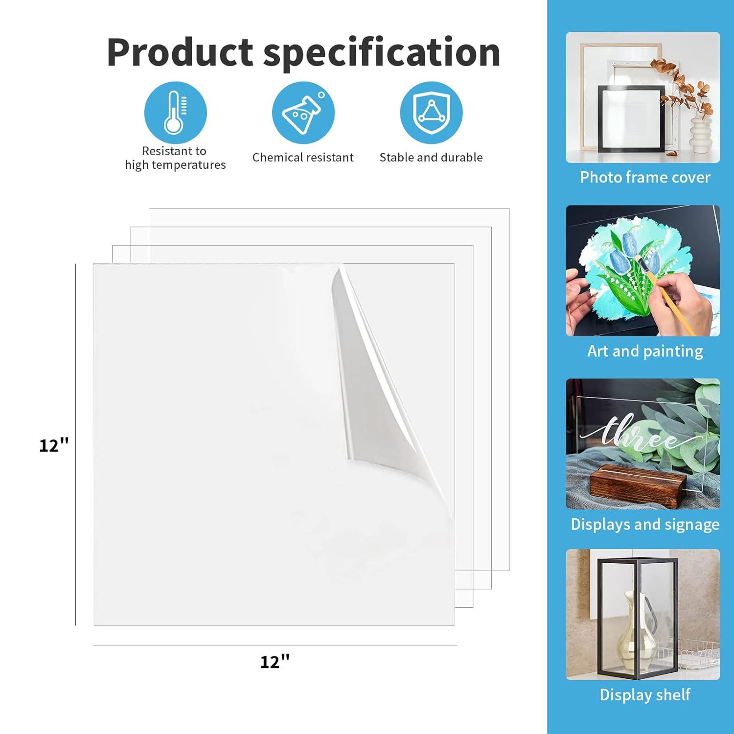 imageArt3d 2 Pack 18quot Thick Plexiglass Sheets  36quot x 24quot PET Clear Acrylic Sheets for Art Design Craft Projects Signs DIY in Home Wedding Festival Party Office and More12 x 12  1mm Thick