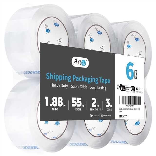 imageArt3d 6 Rolls Carton Sealing Tape Heavy Duty Clear Packing Tape 188quot x 55 yds 2 mil Thick3 Core