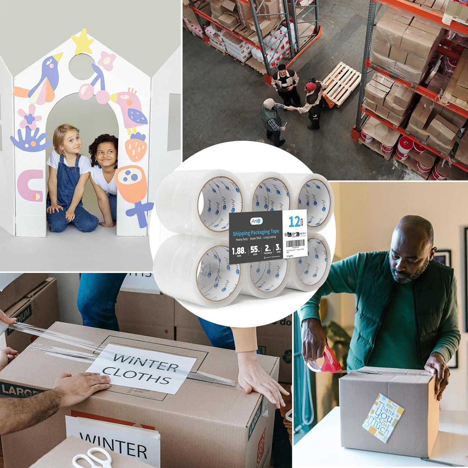 imageArt3d 6 Rolls Carton Sealing Tape Heavy Duty Clear Packing Tape 188quot x 55 yds 2 mil Thick3 Core