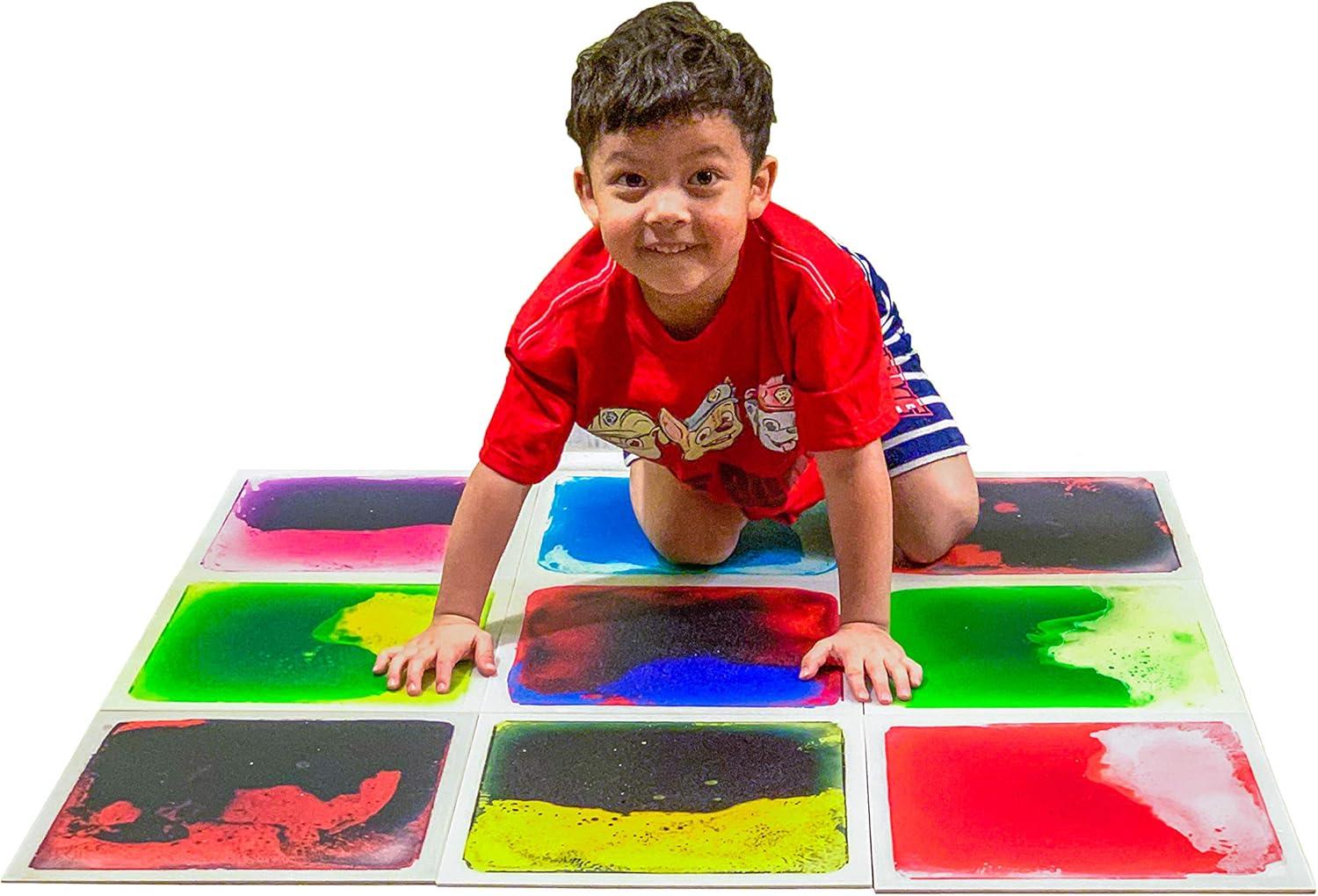 imageArt3d 6Tile Sensory Room Tile MultiColor Exercise Mat Liquid Encased Floor Playmat Kids Play Floor Tile 197quot Large Tile 16 SqFtMulti Color 10 Styles