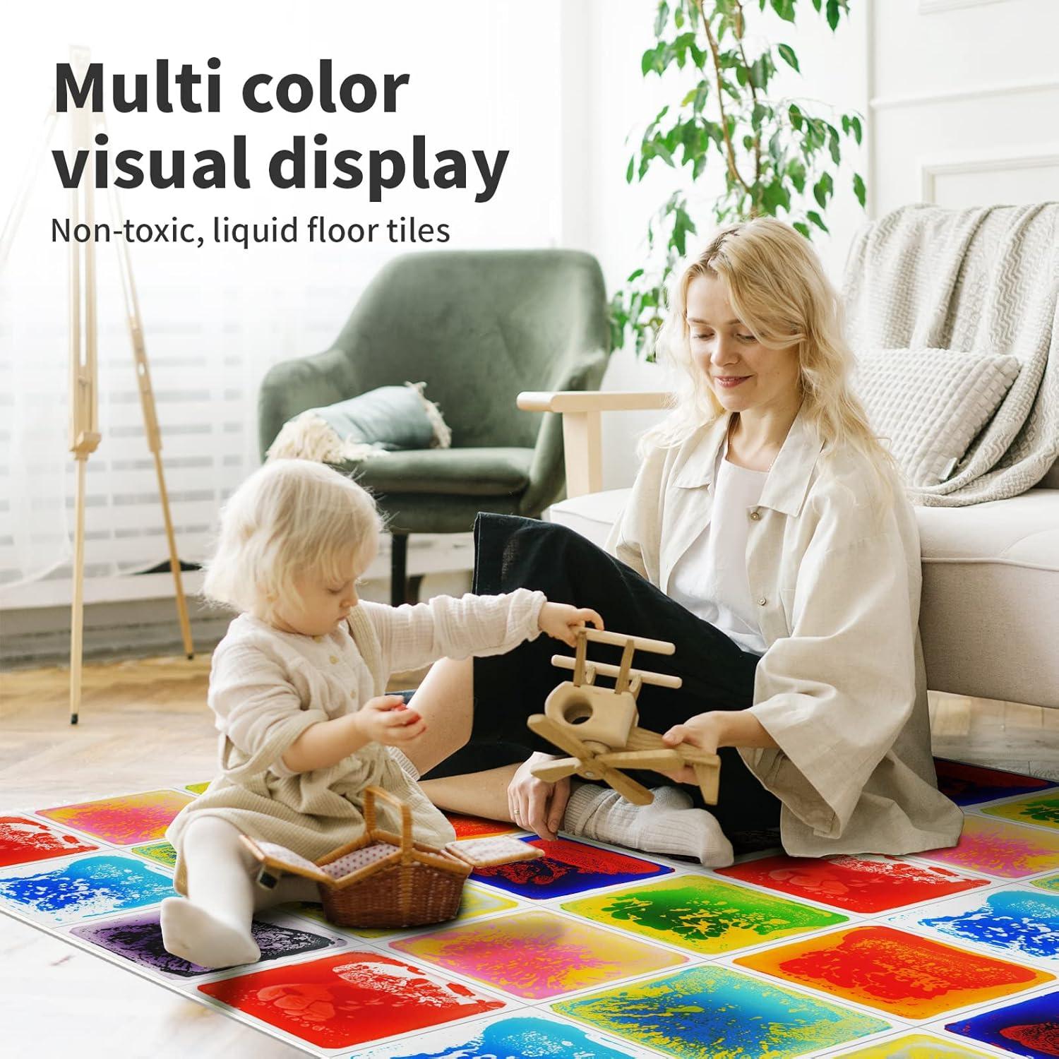 imageArt3d Liquid Fusion Activity Play Centers for Children Toddler Teens 12quot X 12quot Pack of 9 TilesGreenyellow orange bluered pink blueyellow yellowblack red blue purpleblack