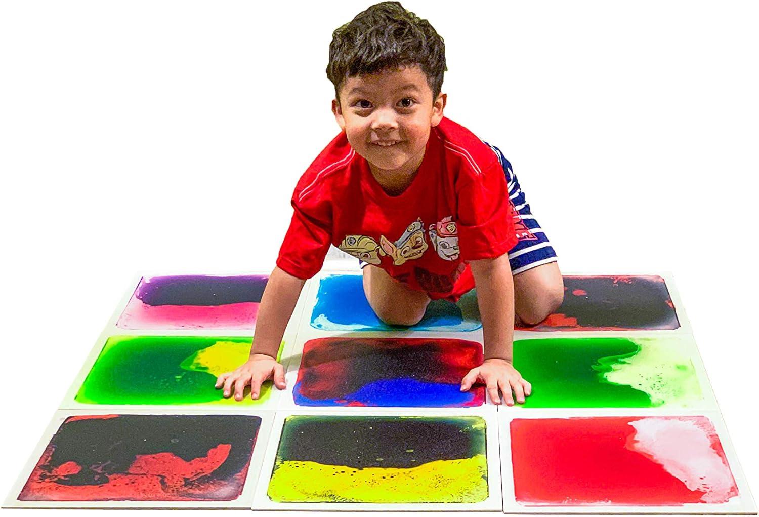 imageArt3d Liquid Sensory Floor Tiles 30 x 30 cm Playroom Dance Floor Square Colourful 4 TilesMulticolor