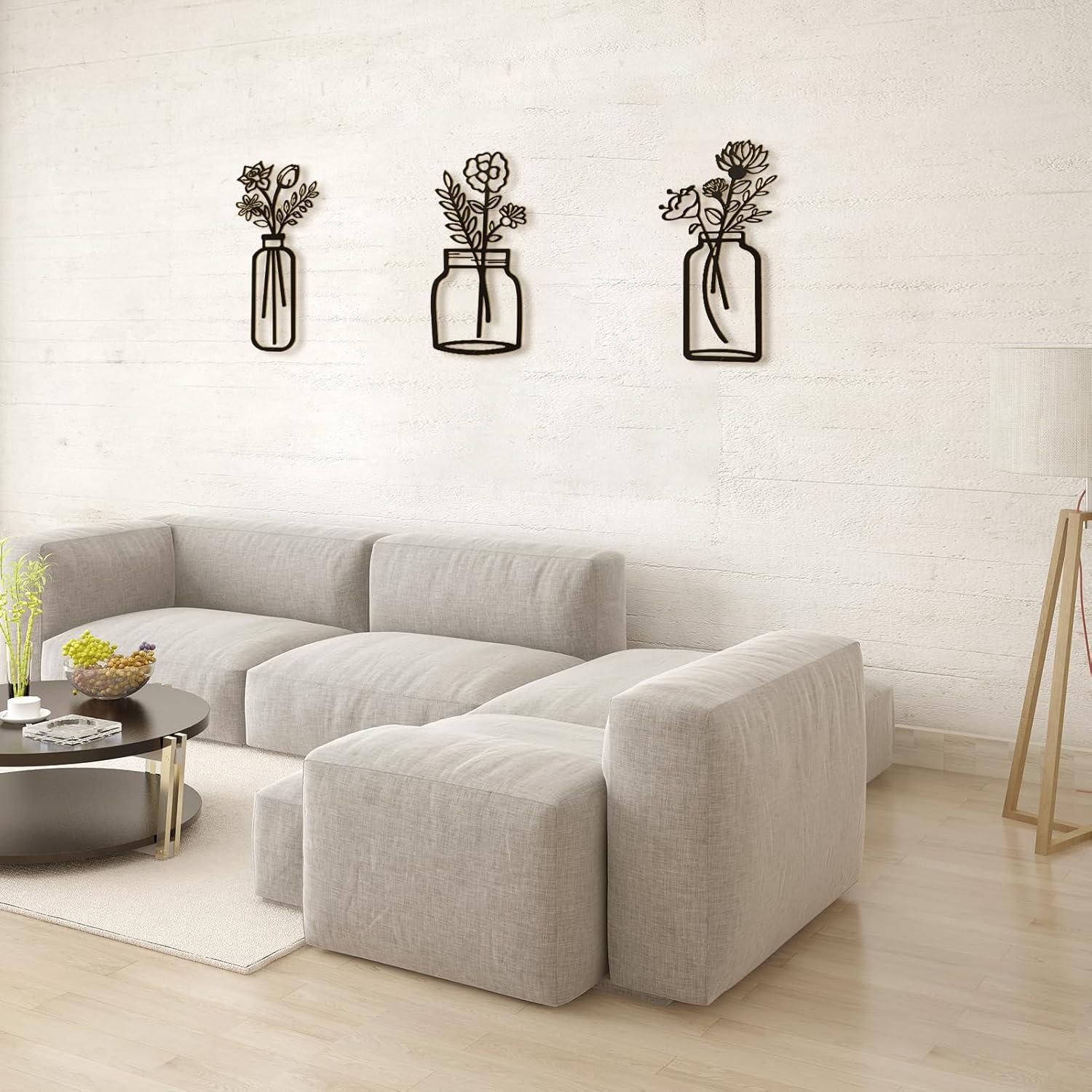 imageArt3d Metal Wall Art Set of 3 Black Wall Decor for Bedroom Living Room office Study Hallway Flower Pattern Minimalist Metal Wall Sculptures
