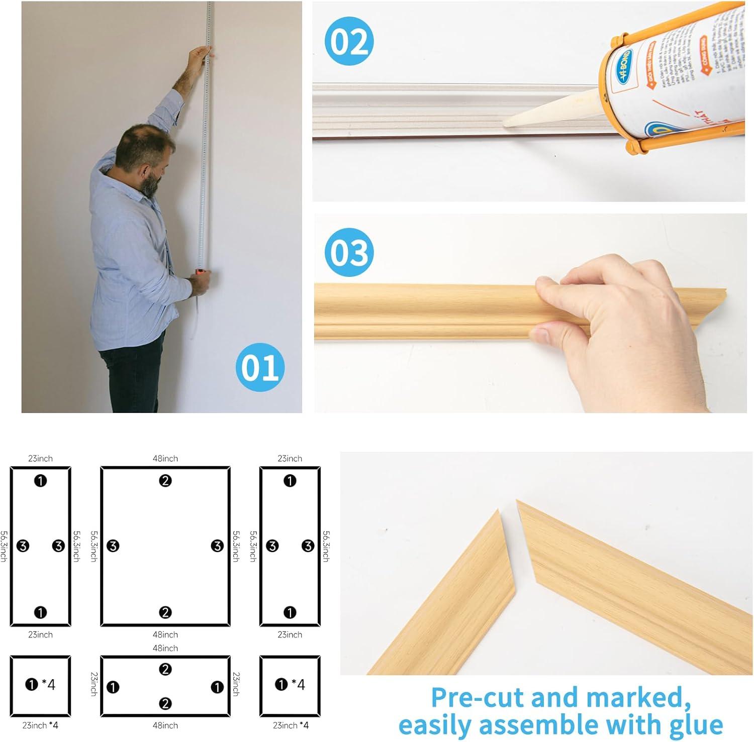 imageArt3d PreCut Wall Molding Set of 6 pcs ReadytoAssemble Wainscoting Panels for Interior Wall Dcor Living Room Bedroom Accent Wall  Installed with Glue 3 Top 3 BottomOak Style 2