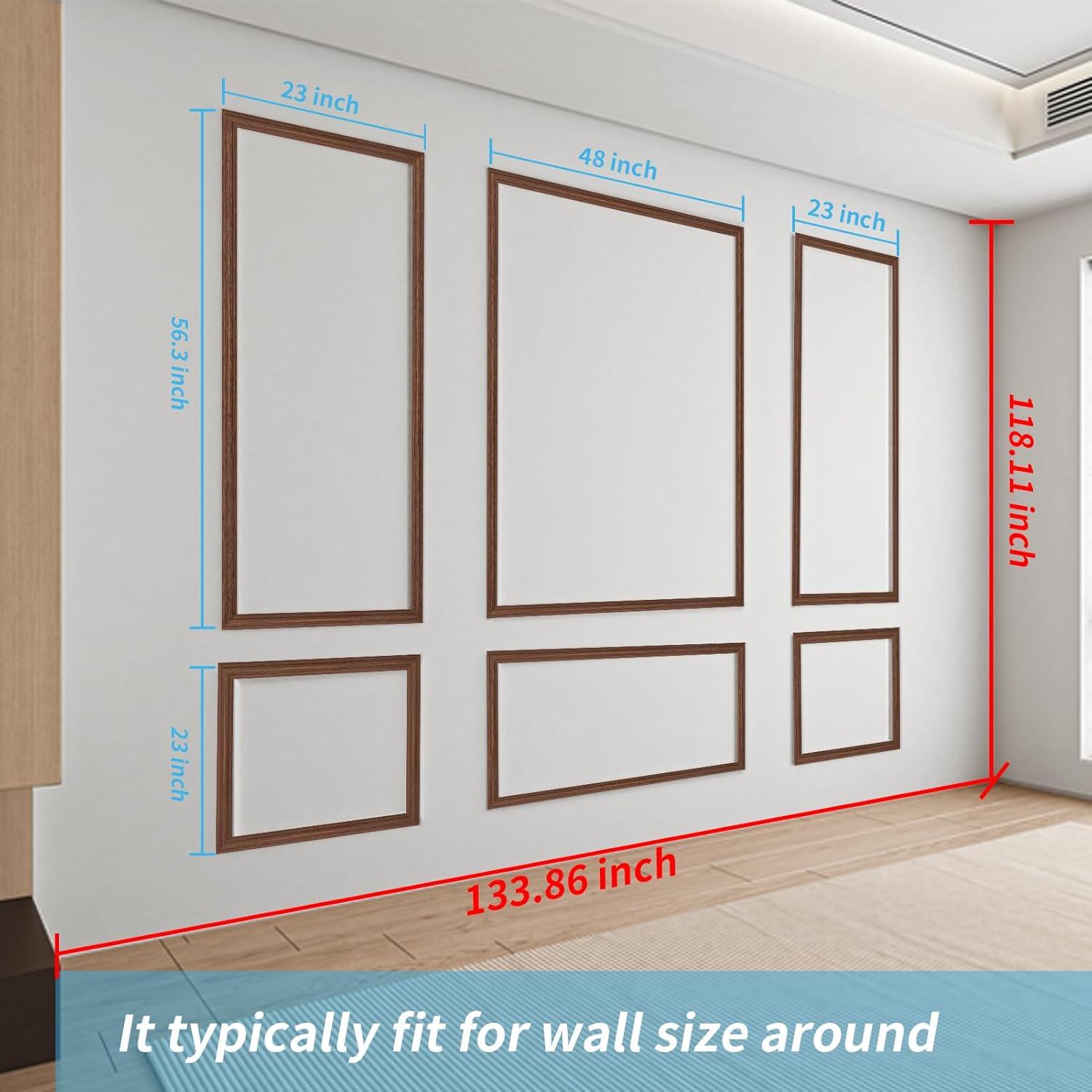 imageArt3d PreCut Wall Molding Set of 6 pcs ReadytoAssemble Wainscoting Panels for Interior Wall Dcor Living Room Bedroom Accent Wall  Installed with Glue 3 Top 3 BottomWalnut Style 2
