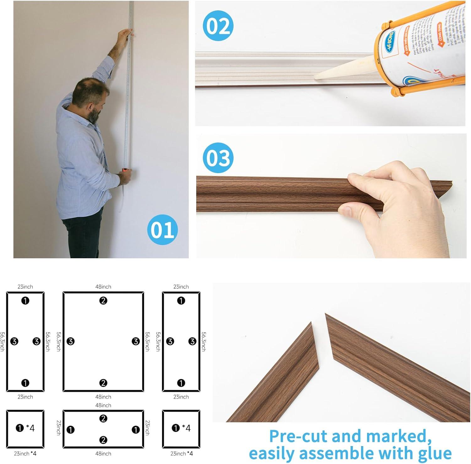 imageArt3d PreCut Wall Molding Set of 6 pcs ReadytoAssemble Wainscoting Panels for Interior Wall Dcor Living Room Bedroom Accent Wall  Installed with Glue 3 Top 3 BottomWalnut Style 2