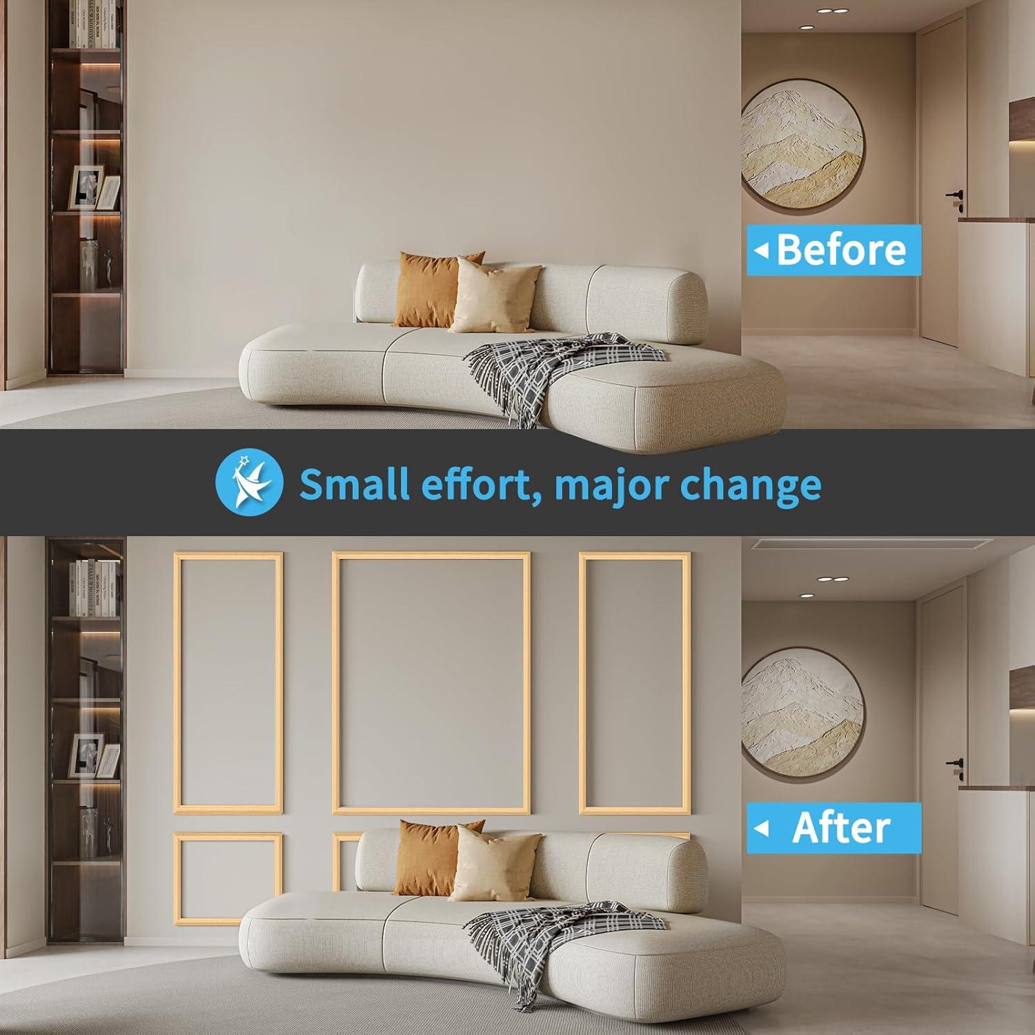 imageArt3d PreCut Wall Molding Set of 6 pcs ReadytoAssemble Wainscoting Panels for Interior Wall Dcor Living Room Bedroom Accent Wall  Installed with Glue 3 Top 3 BottomOak Style 2