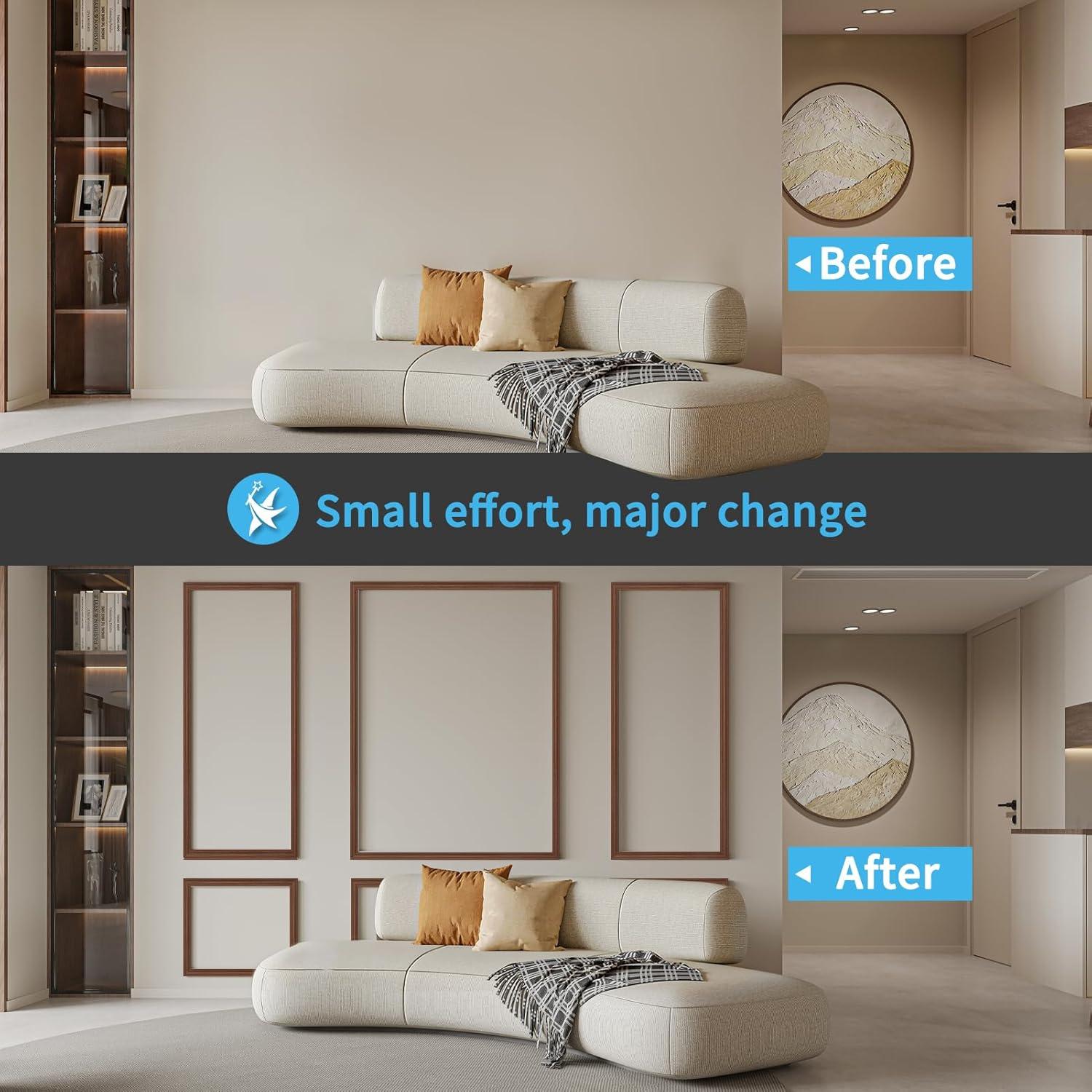imageArt3d PreCut Wall Molding Set of 6 pcs ReadytoAssemble Wainscoting Panels for Interior Wall Dcor Living Room Bedroom Accent Wall  Installed with Glue 3 Top 3 BottomWalnut Style 2
