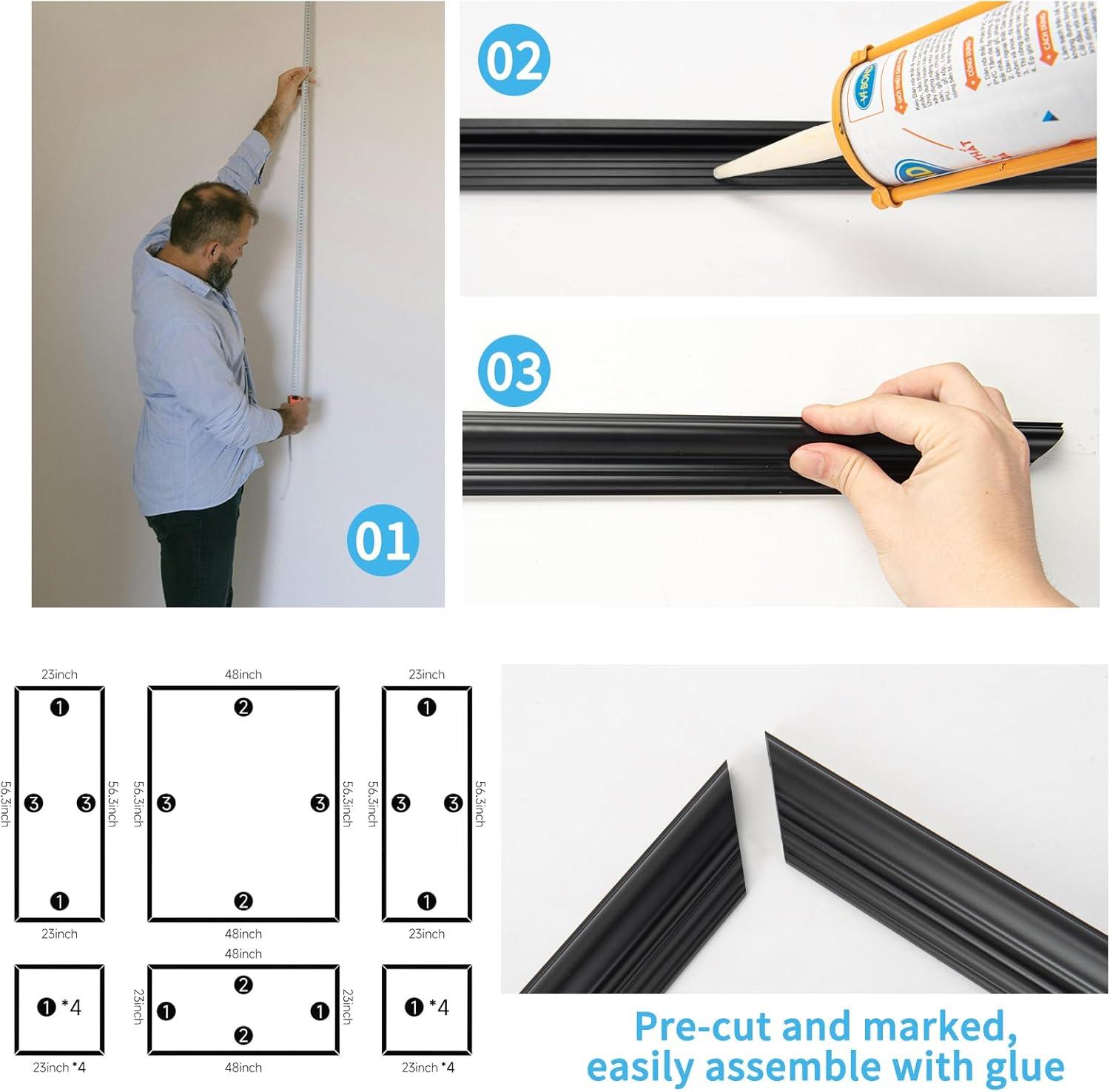imageArt3d PreCut Wall Molding Set of 6 pcs ReadytoAssemble Wainscoting Panels for Interior Wall Dcor Living Room Bedroom Accent Wall  Installed with Glue 3 Top 3 BottomBlack Style 2