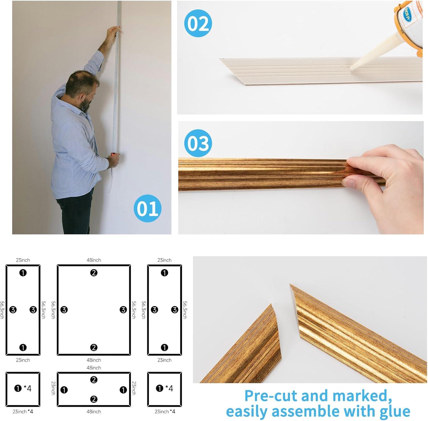 imageArt3d PreCut Wall Molding Set of 6 pcs ReadytoAssemble Wainscoting Panels for Interior Wall Dcor Living Room Bedroom Accent Wall  Installed with Glue 3 Top 3 BottomAntique Gold Style 1