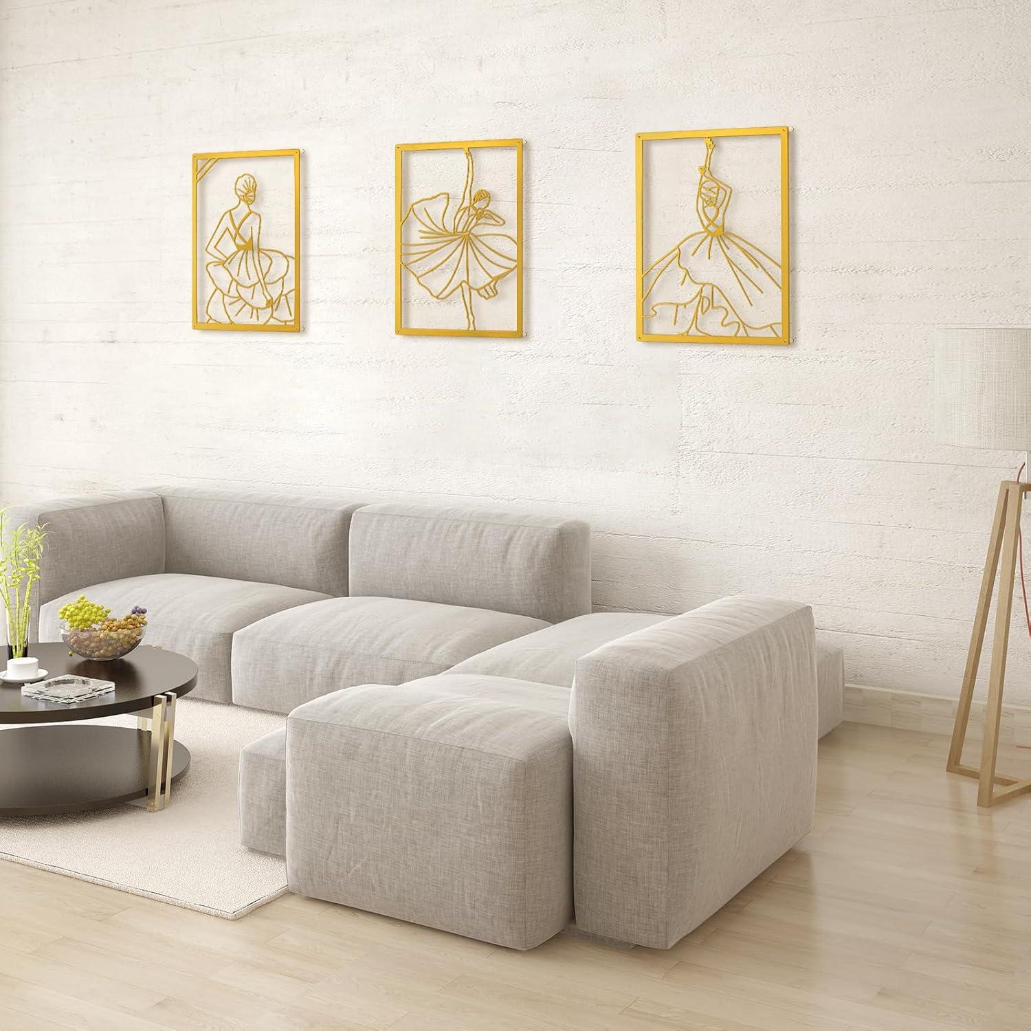 imageArt3d Set of 3 Black Metal Wall art Wall Decor for Living roomDining RoomHallway Dance Room Line Art Wall DcorDancer theme Wall Art StyleGold