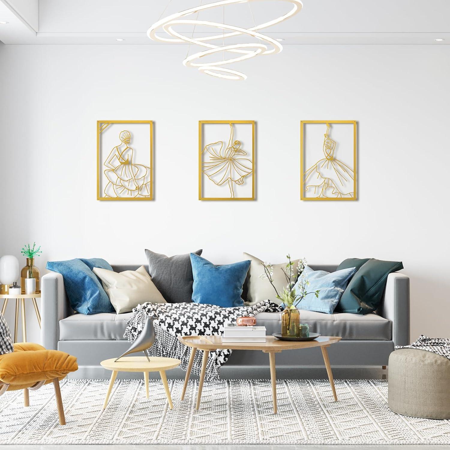 imageArt3d Set of 3 Black Metal Wall art Wall Decor for Living roomDining RoomHallway Dance Room Line Art Wall DcorDancer theme Wall Art StyleGold