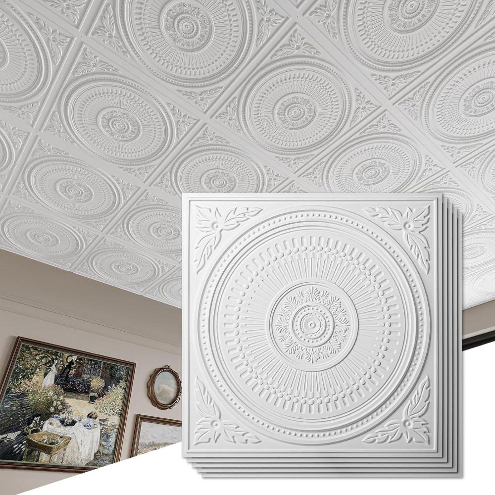 imageArt3d 12Pack Drop Ceiling Tiles 2x2 FT Decorative Easy Install PVC Ceiling Panels for Interior Kitchen Bathroom Basement 24x24 Inch WhiteWhite