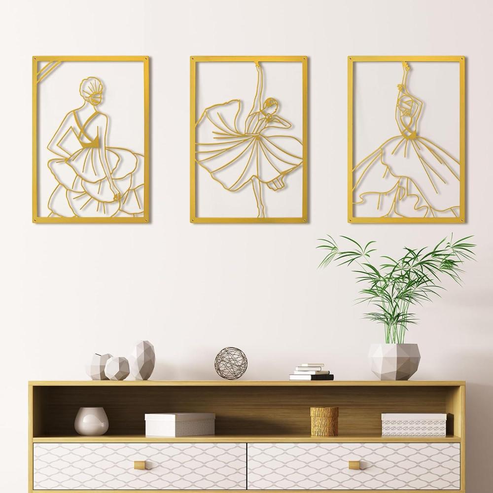 imageArt3d Set of 3 Black Metal Wall art Wall Decor for Living roomDining RoomHallway Dance Room Line Art Wall DcorDancer theme Wall Art StyleGold