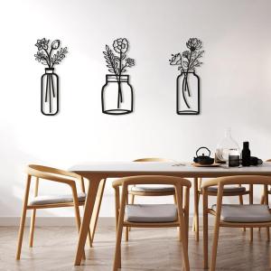 imageArt3d Metal Wall Art Set of 3 Black Wall Decor for Bedroom Living Room office Study Hallway Flower Pattern Minimalist Metal Wall Sculptures
