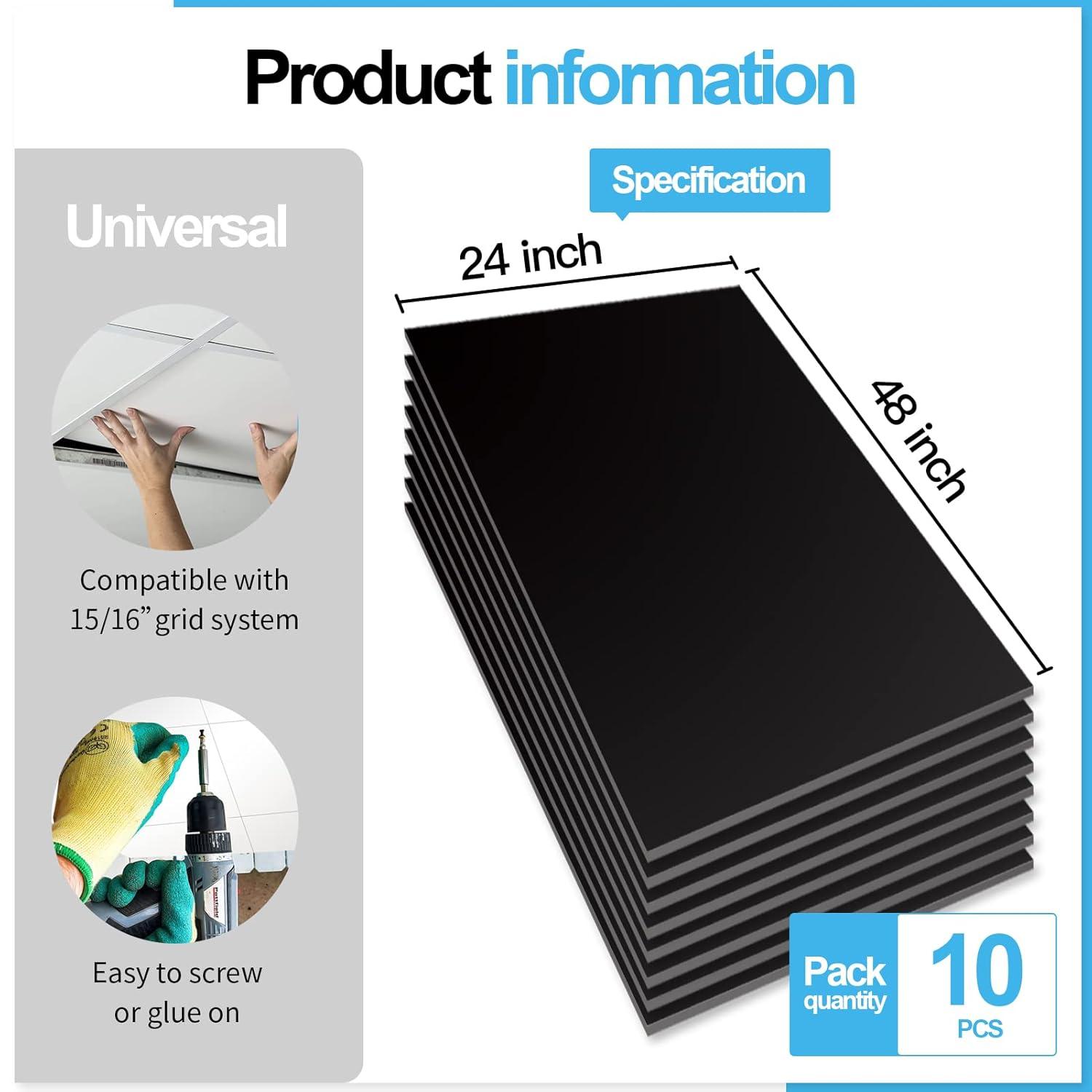 imageArt3d 12Pack Smooth Drop Ceiling Tile 2ft x 2ft  FireRated Waterproof Reusable  Premium PVC No Sag and Breakage  Cover 48 Sq Ft BlackRectangle Black