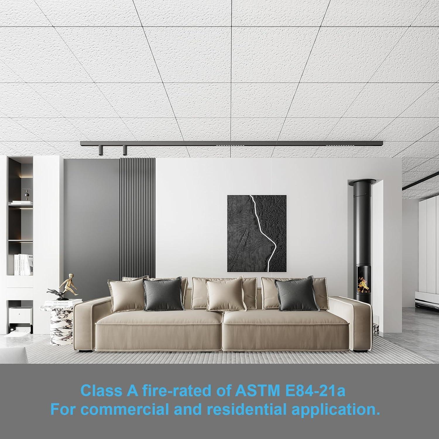 imageArt3d 12Pack Smooth Drop Ceiling Tile 2ft x 2ft  FireRated Waterproof Reusable  Premium PVC No Sag and Breakage  Cover 48 Sq Ft BlackSquare Stucco White