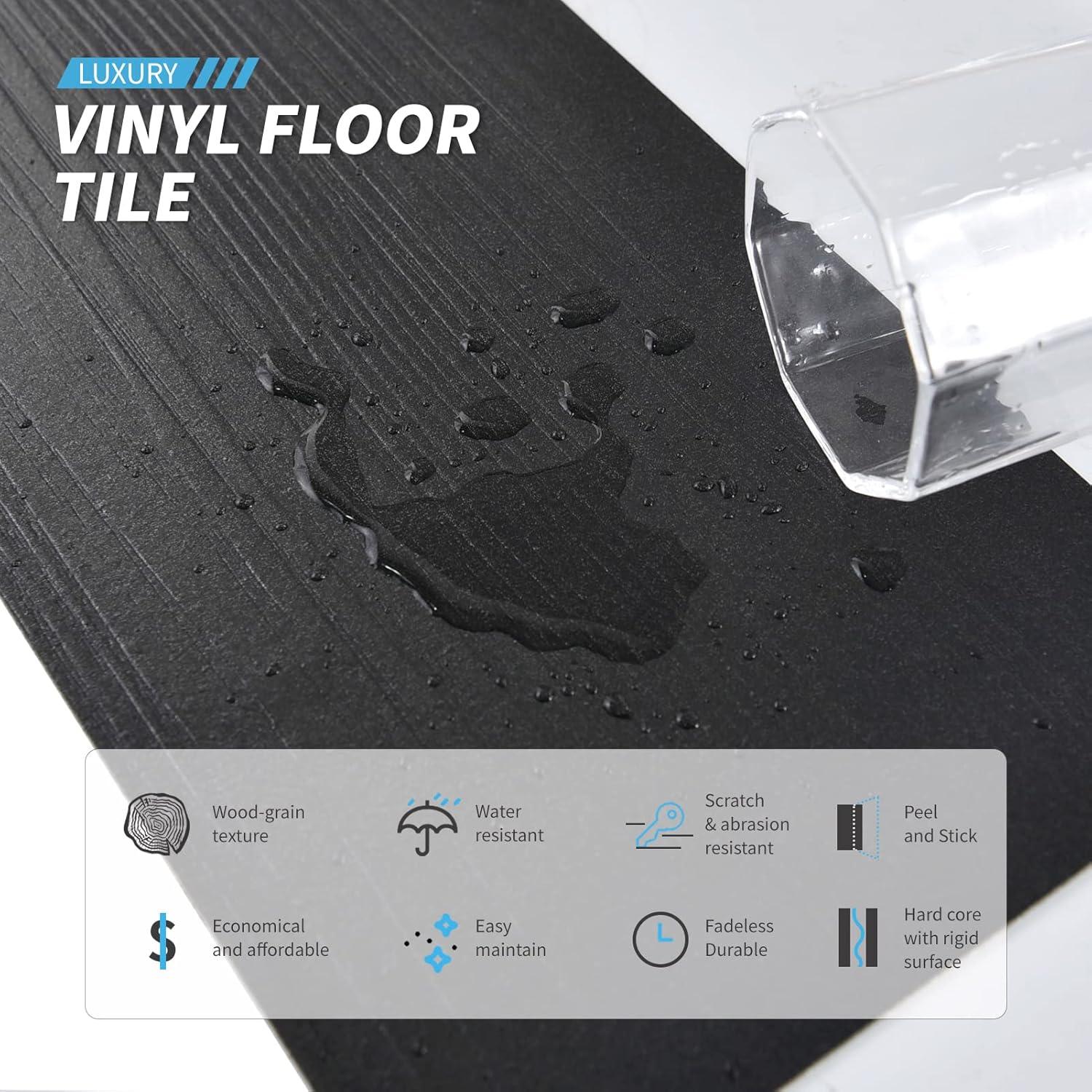 imageArt3d 36Pack 54 Sqft Peel and Stick Floor Tiles Vinyl Plank Flooring Wood Look Adhesive and Waterproof Tile Sticker for Bedroom Living Room Kitchen RV in EbonyBlack