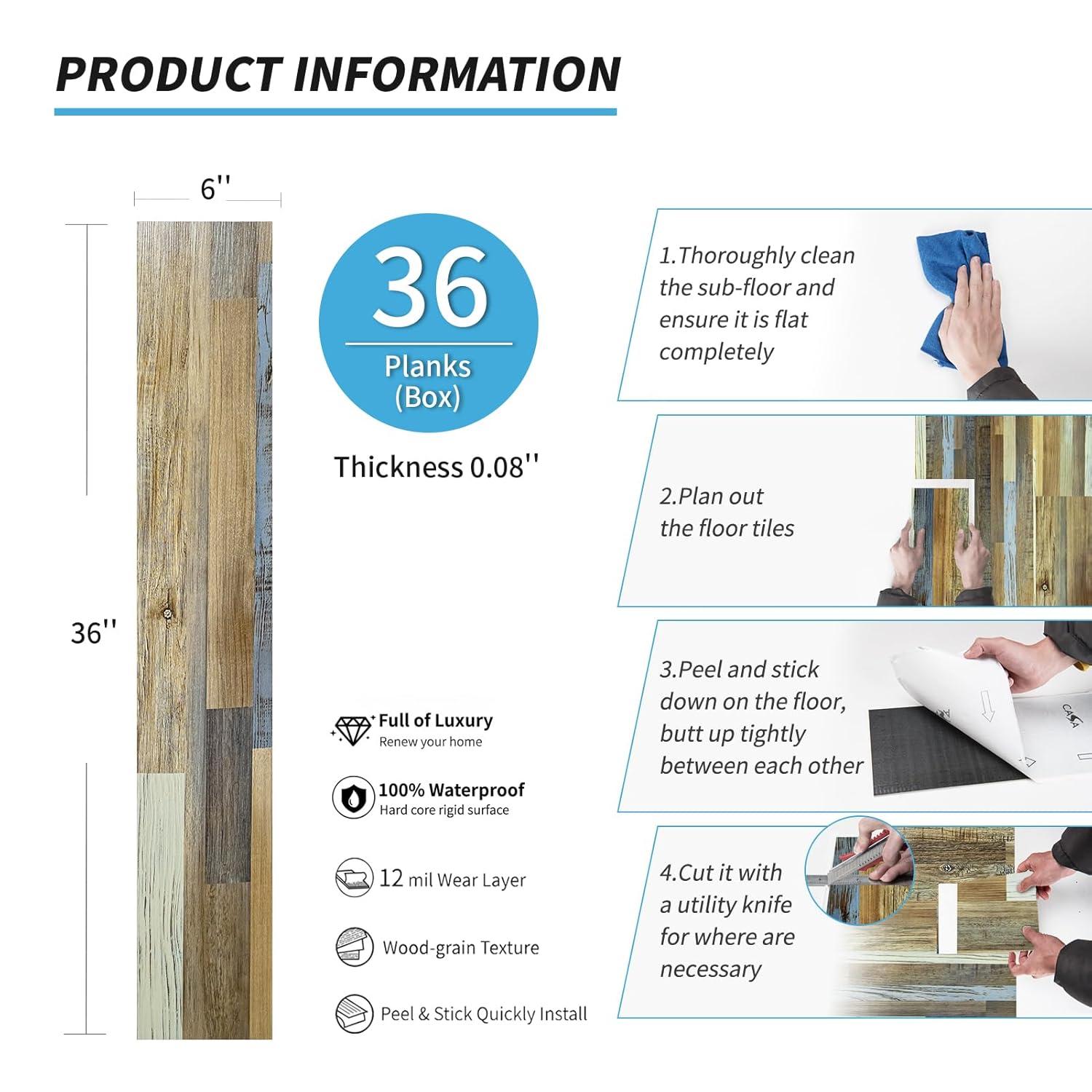 imageArt3d 36Pack 54 Sqft Peel and Stick Floor Tiles Vinyl Plank Flooring Wood Look Adhesive and Waterproof Tile Sticker for Bedroom Living Room Kitchen RV in EbonyAspen Yellow