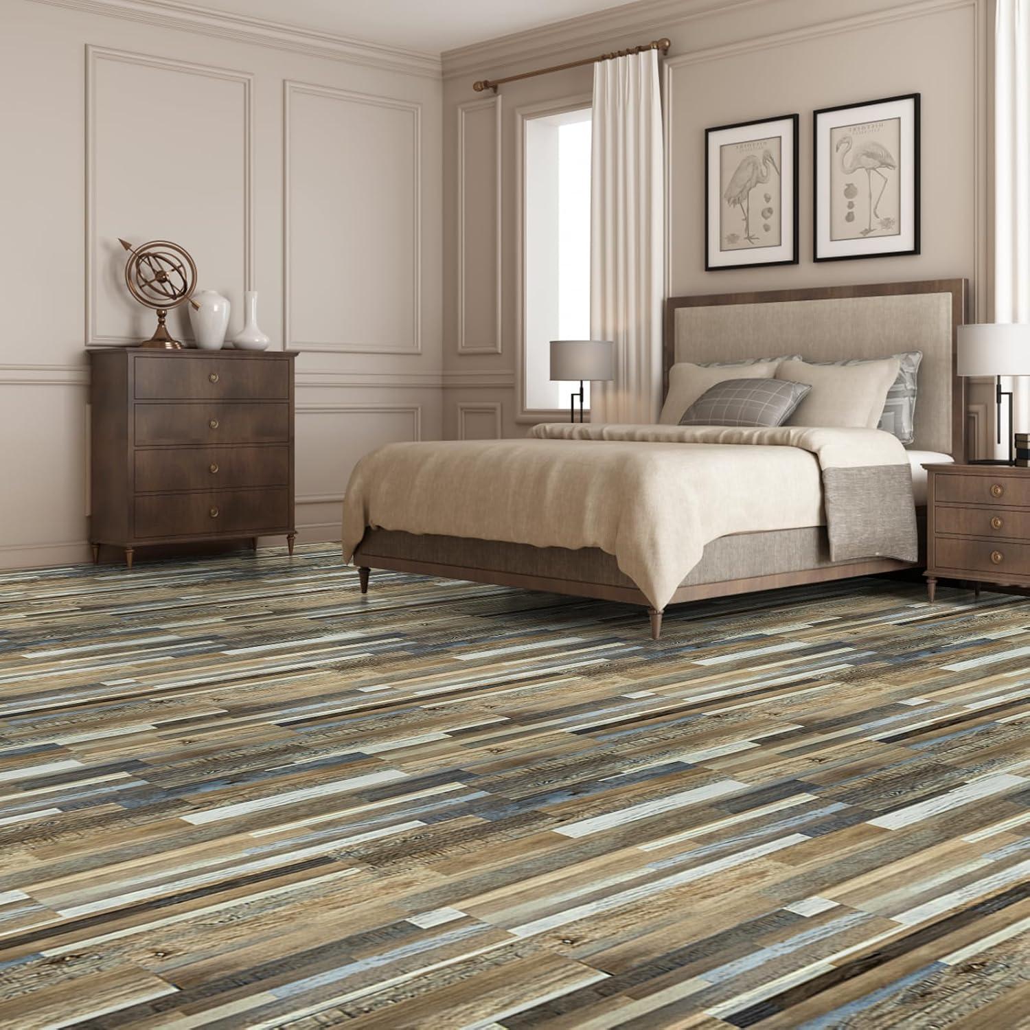 imageArt3d 36Pack 54 Sqft Peel and Stick Floor Tiles Vinyl Plank Flooring Wood Look Adhesive and Waterproof Tile Sticker for Bedroom Living Room Kitchen RV in EbonyAspen Yellow