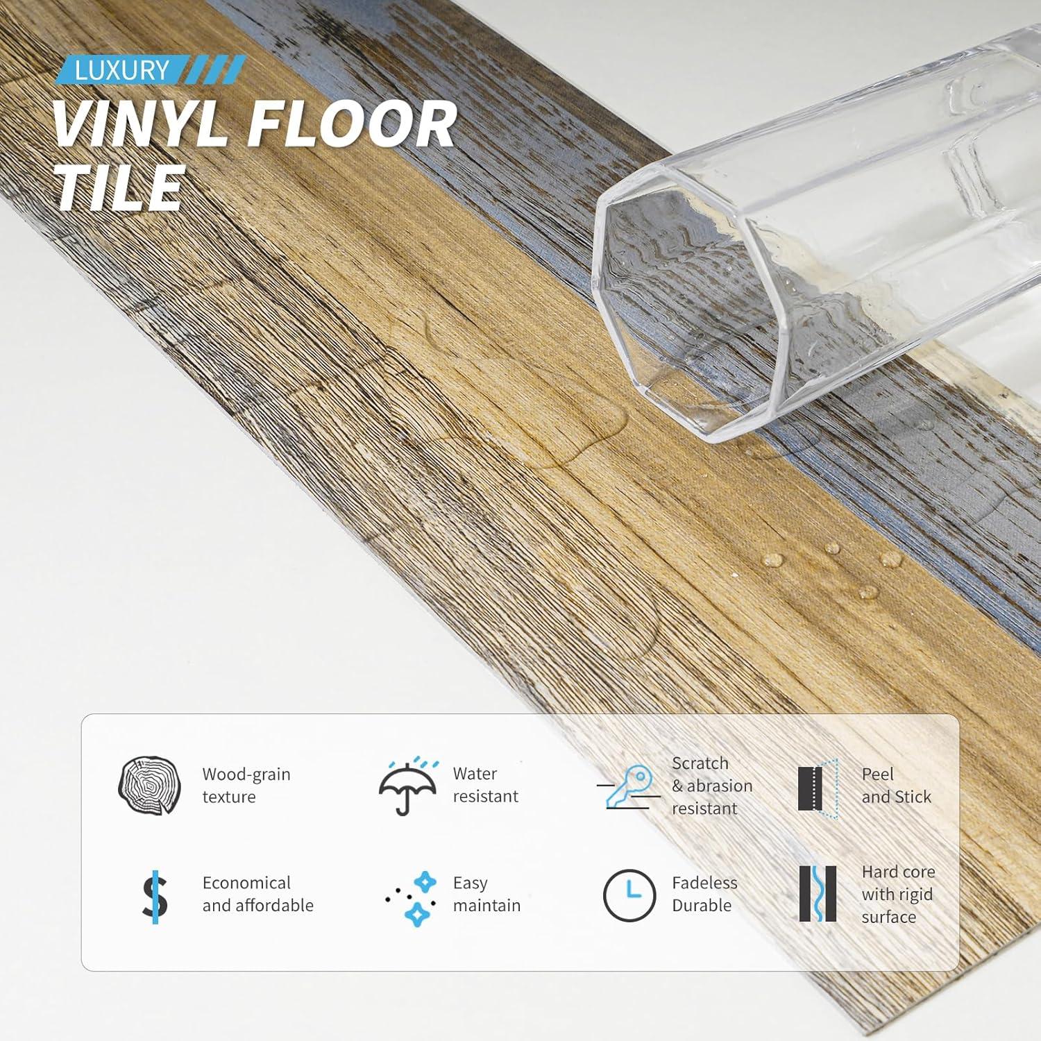imageArt3d 36Pack 54 Sqft Peel and Stick Floor Tiles Vinyl Plank Flooring Wood Look Adhesive and Waterproof Tile Sticker for Bedroom Living Room Kitchen RV in EbonyAspen Yellow