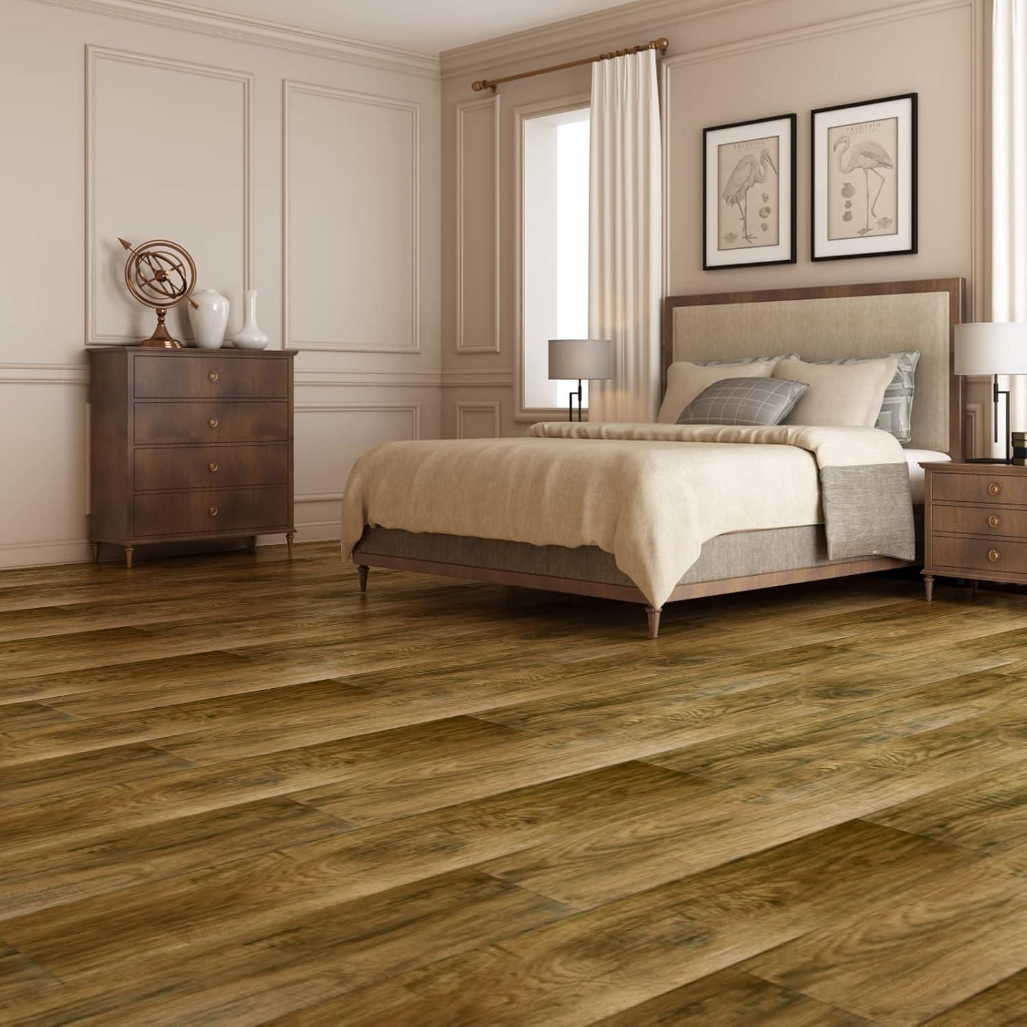 imageArt3d 36Pack 54 Sqft Peel and Stick Floor Tiles Vinyl Plank Flooring Wood Look Adhesive and Waterproof Tile Sticker for Bedroom Living Room Kitchen RV in EbonyAshtree