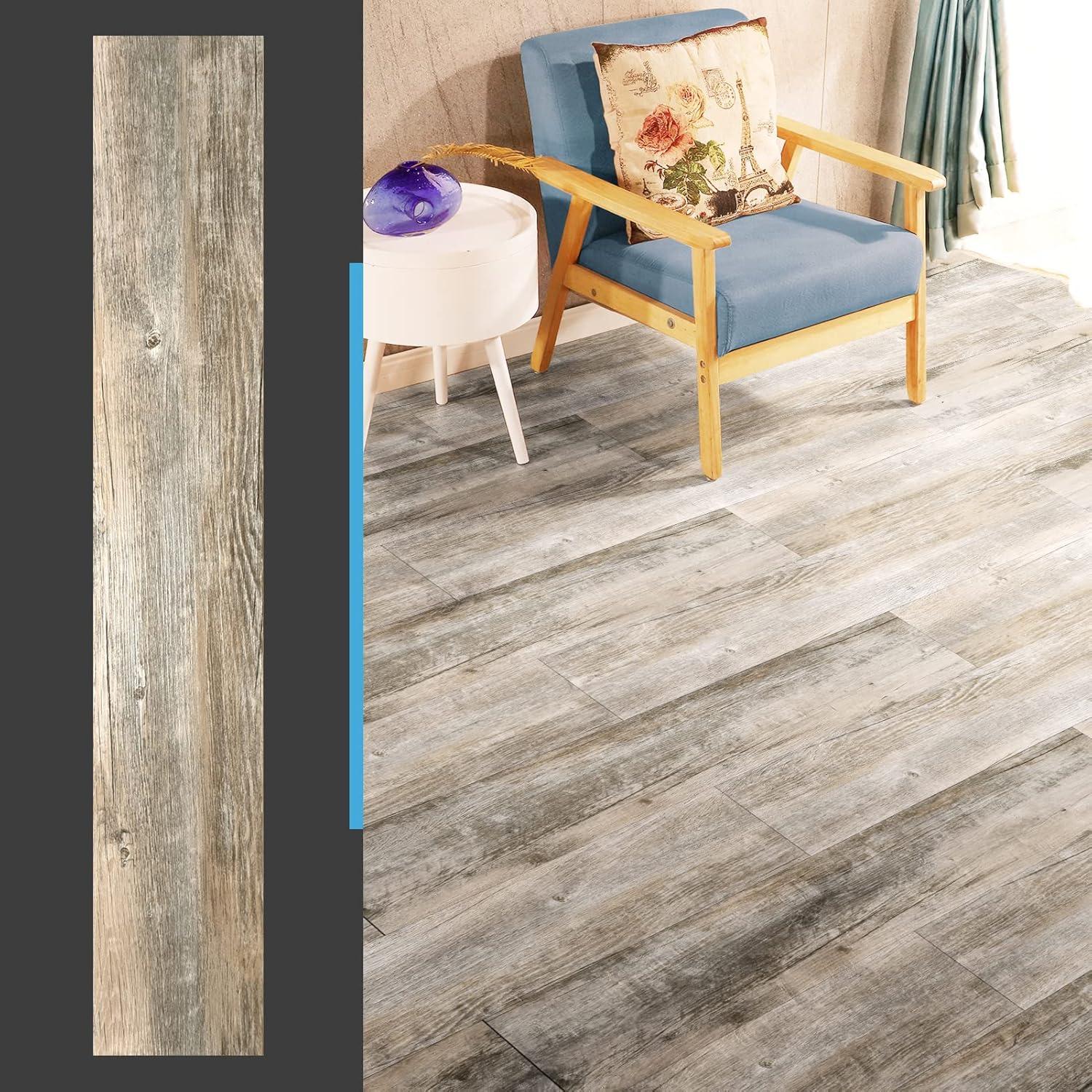 imageArt3d 36Pack 54 Sqft Peel and Stick Floor Tiles Vinyl Plank Flooring Wood Look Adhesive and Waterproof Tile Sticker for Bedroom Living Room Kitchen RV in EbonyOld Wood
