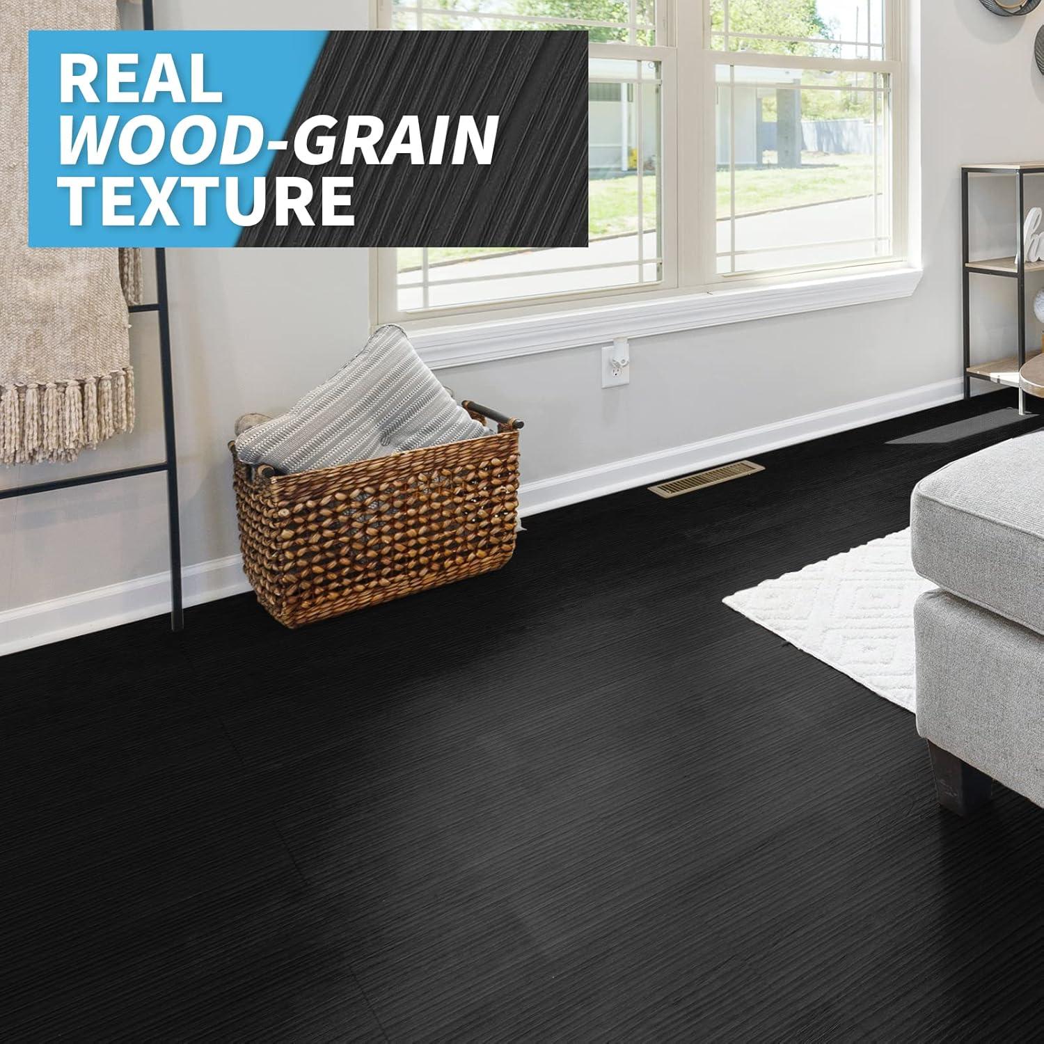 imageArt3d 36Pack 54 Sqft Peel and Stick Floor Tiles Vinyl Plank Flooring Wood Look Adhesive and Waterproof Tile Sticker for Bedroom Living Room Kitchen RV in EbonyBlack
