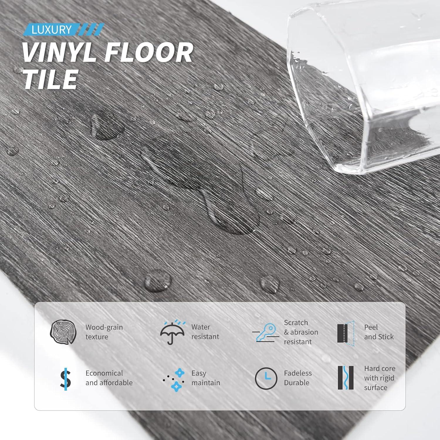 imageArt3d 36Pack 54 Sqft Peel and Stick Floor Tiles Vinyl Plank Flooring Wood Look Adhesive and Waterproof Tile Sticker for Bedroom Living Room Kitchen RV in EbonyEbony