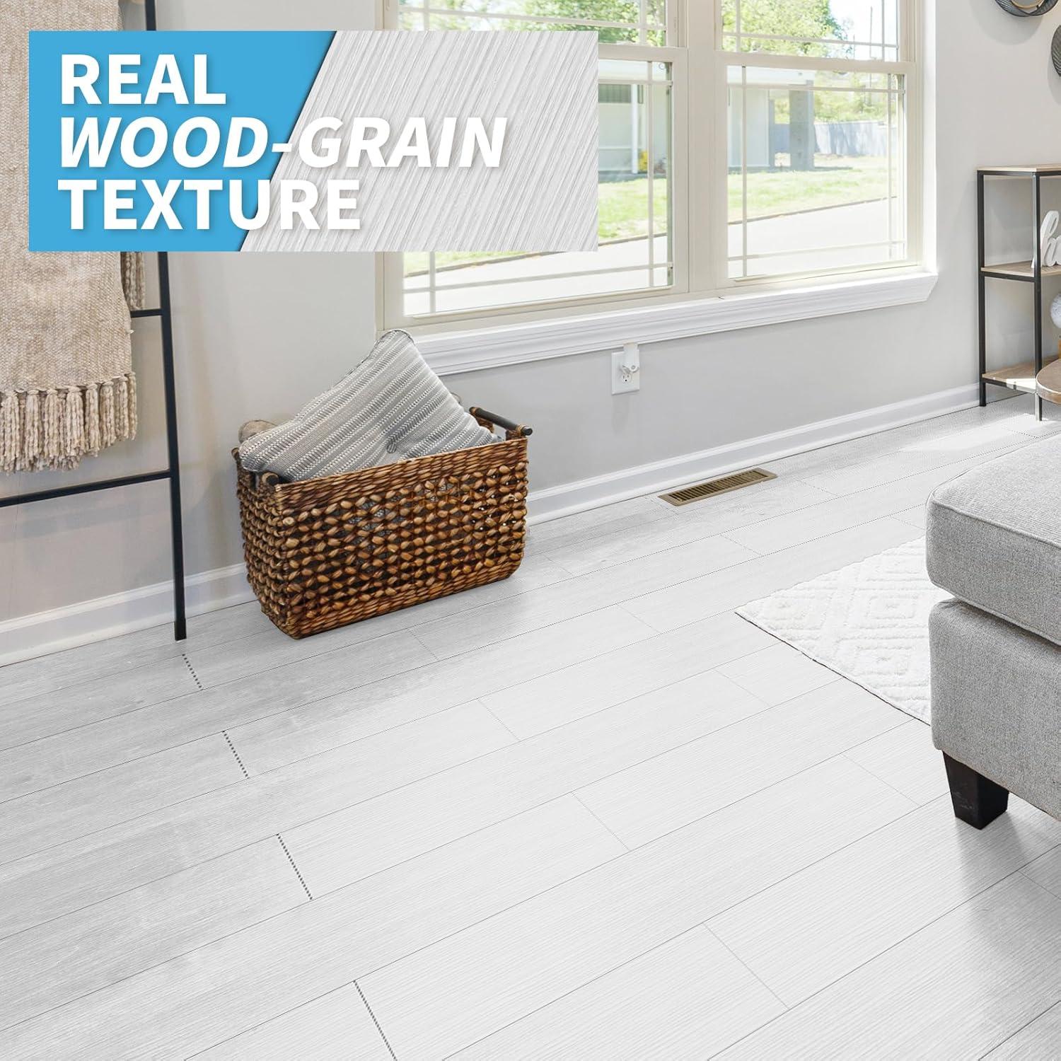 imageArt3d 36Pack 54 Sqft Peel and Stick Floor Tiles Vinyl Plank Flooring Wood Look Adhesive and Waterproof Tile Sticker for Bedroom Living Room Kitchen RV in EbonyWhite