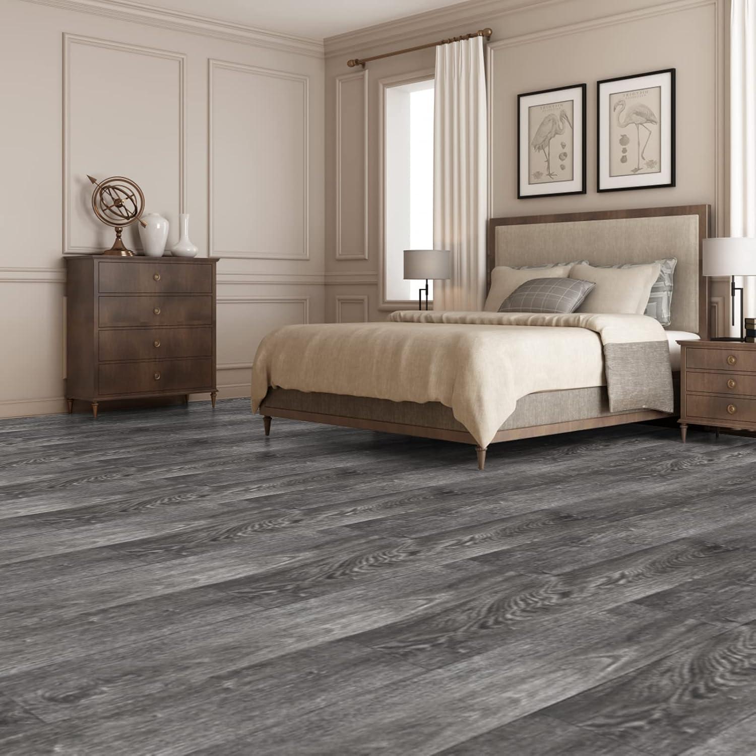 imageArt3d 36Pack 54 Sqft Peel and Stick Floor Tiles Vinyl Plank Flooring Wood Look Adhesive and Waterproof Tile Sticker for Bedroom Living Room Kitchen RV in EbonyEbony