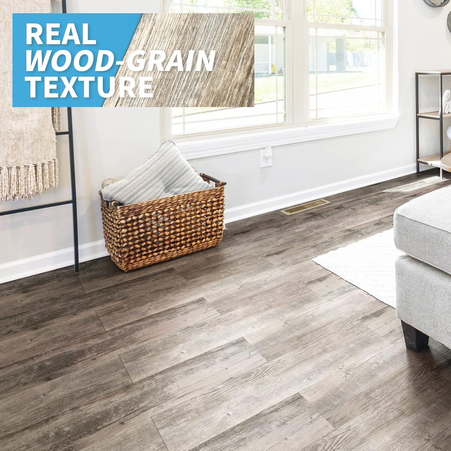 imageArt3d 36Pack 54 Sqft Peel and Stick Floor Tiles Vinyl Plank Flooring Wood Look Adhesive and Waterproof Tile Sticker for Bedroom Living Room Kitchen RV in EbonyOld Wood