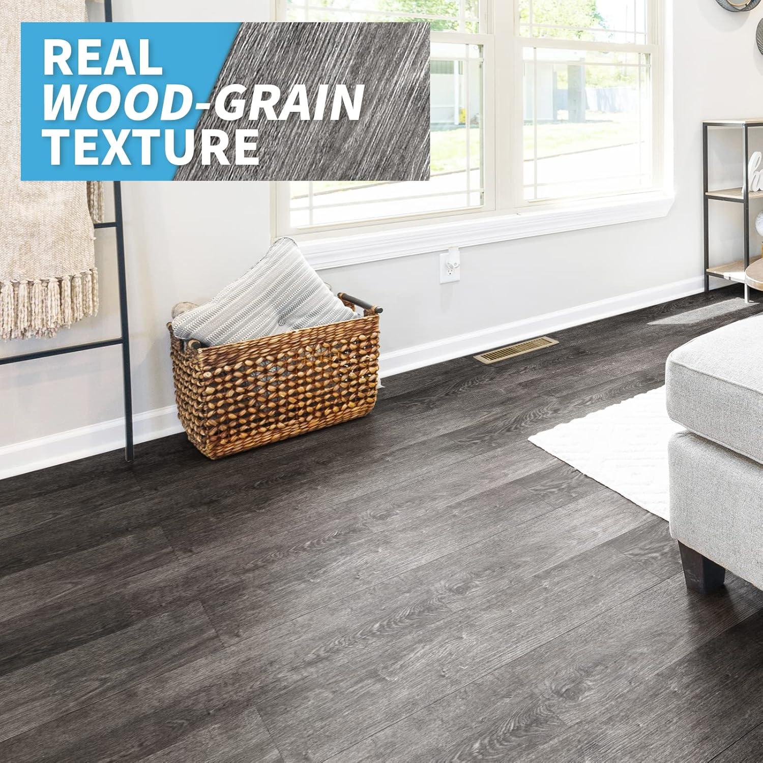 imageArt3d 36Pack 54 Sqft Peel and Stick Floor Tiles Vinyl Plank Flooring Wood Look Adhesive and Waterproof Tile Sticker for Bedroom Living Room Kitchen RV in EbonyEbony