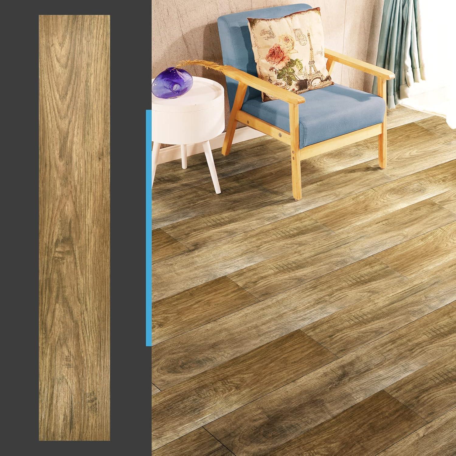 imageArt3d 36Pack 54 Sqft Peel and Stick Floor Tiles Vinyl Plank Flooring Wood Look Adhesive and Waterproof Tile Sticker for Bedroom Living Room Kitchen RV in EbonyAshtree