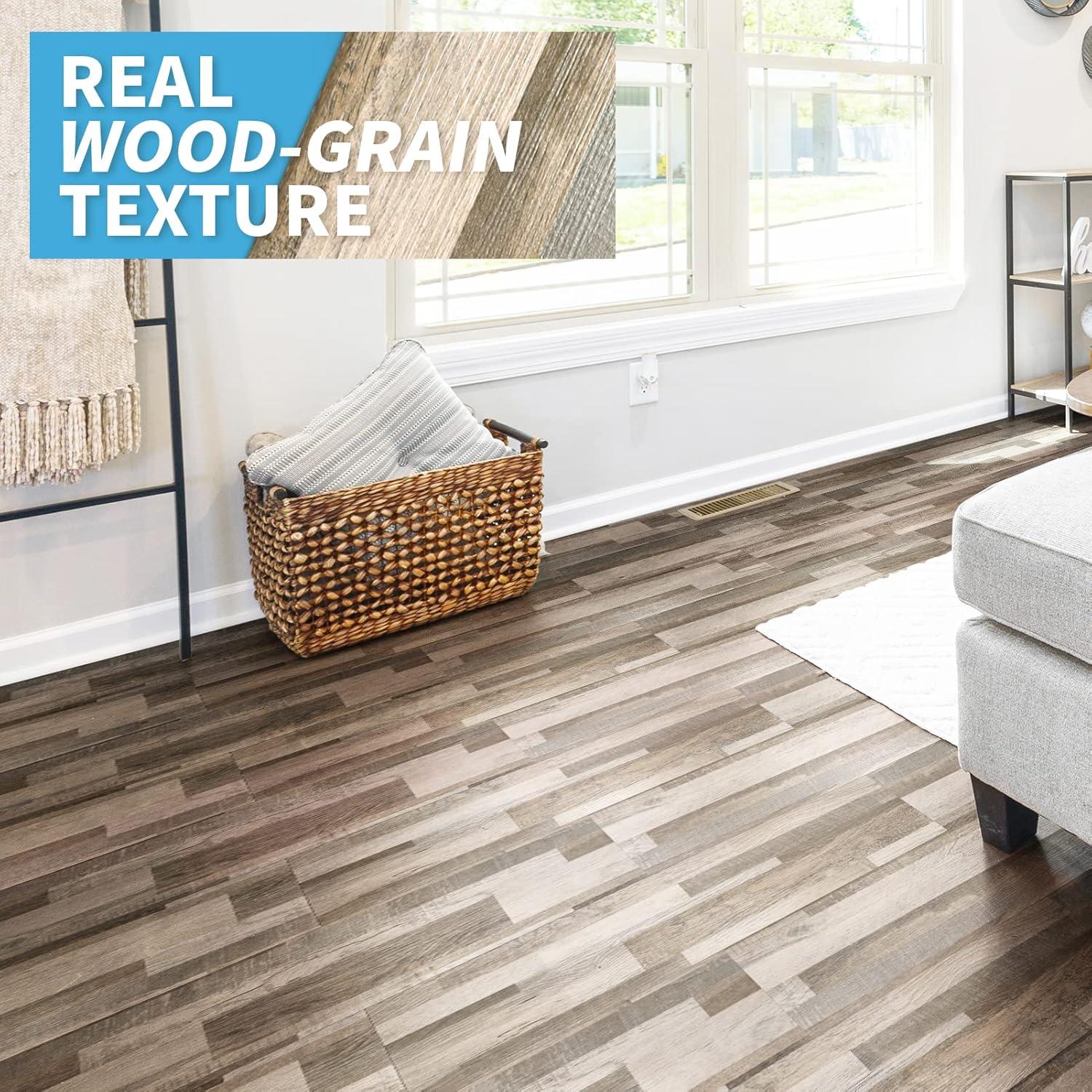 imageArt3d 36Pack 54 Sqft Peel and Stick Floor Tiles Vinyl Plank Flooring Wood Look Adhesive and Waterproof Tile Sticker for Bedroom Living Room Kitchen RV in EbonyAged Wood